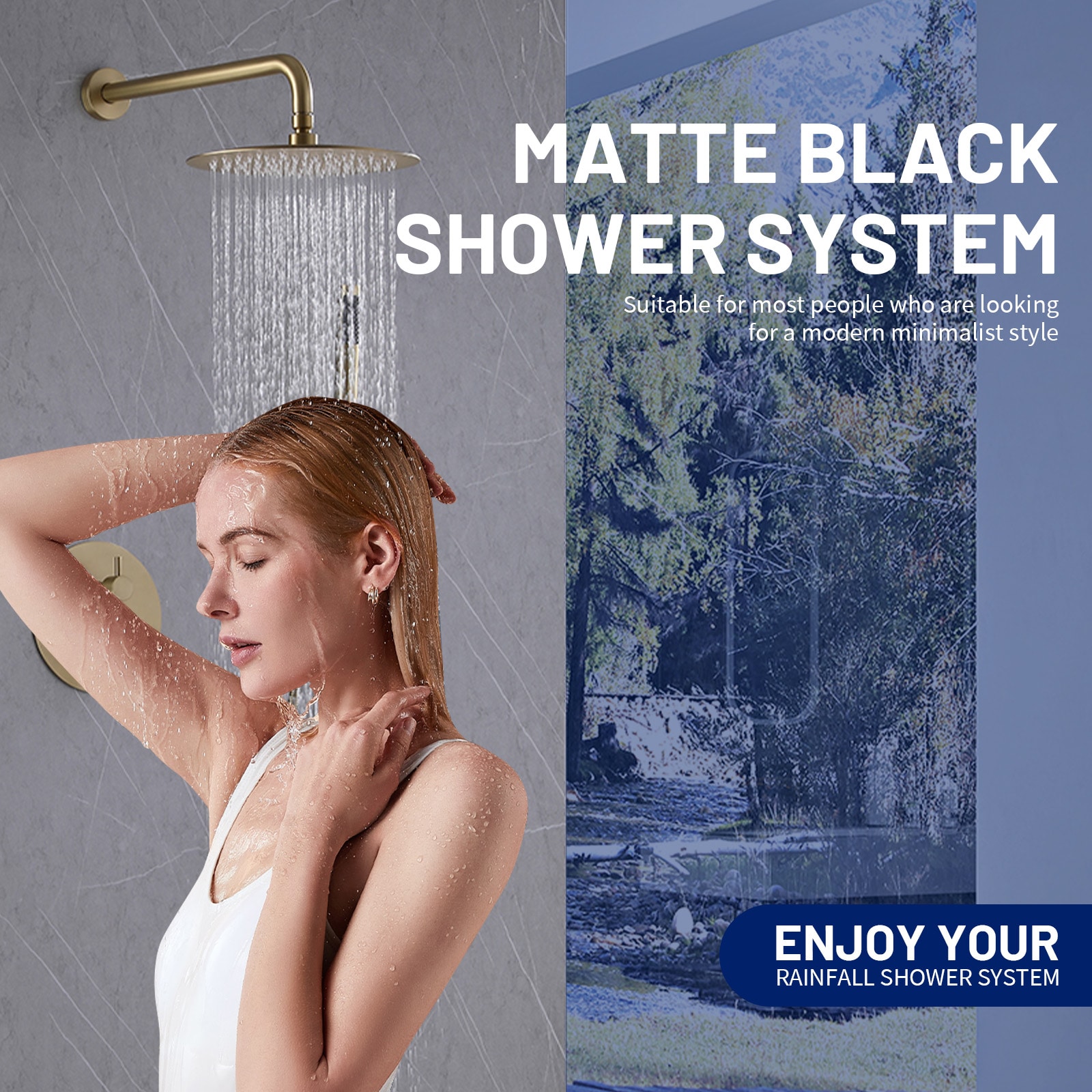 Regadera de Baño Color Oro Cepillado con Una Manija Función Única de 10 pulgadas con Válvula A-98002-BG