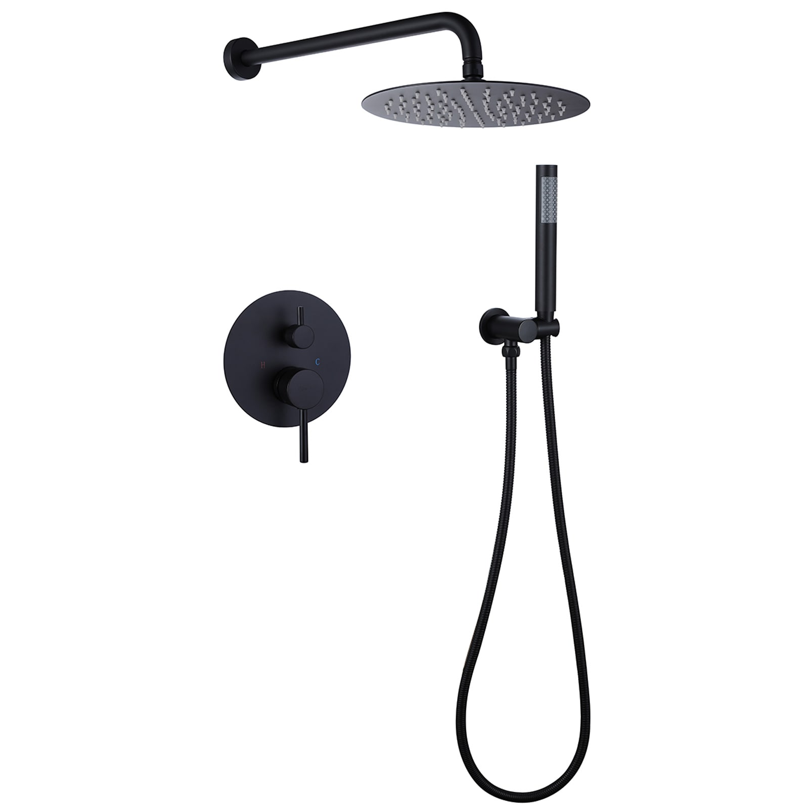 Regadera BWE A-98002 Negra Mate de 1 Manija Multifunción con Válvula de 10 pulgadas de Diámetro