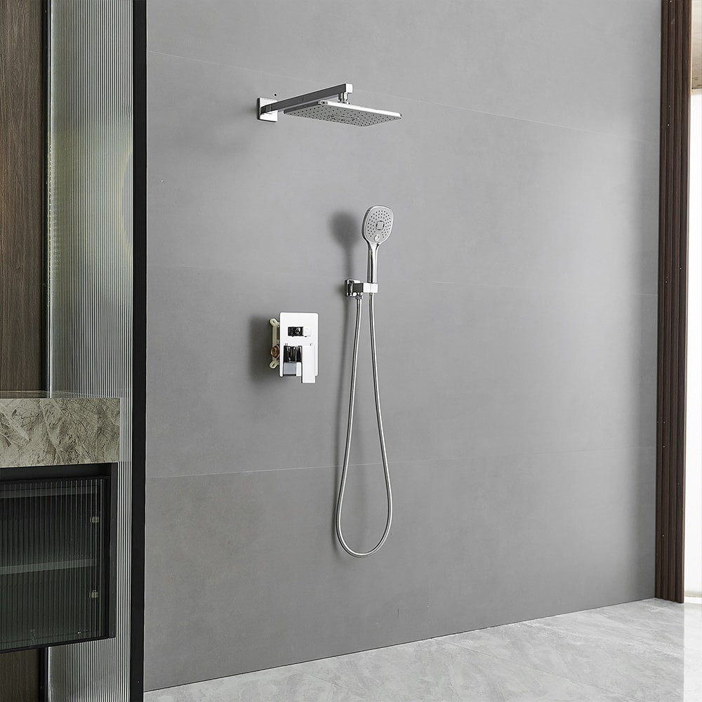 Grifo de ducha rectangular de 11.53 pulgadas de mango único y múltiples cabezas en cromo pulido con válvula A-95009-C