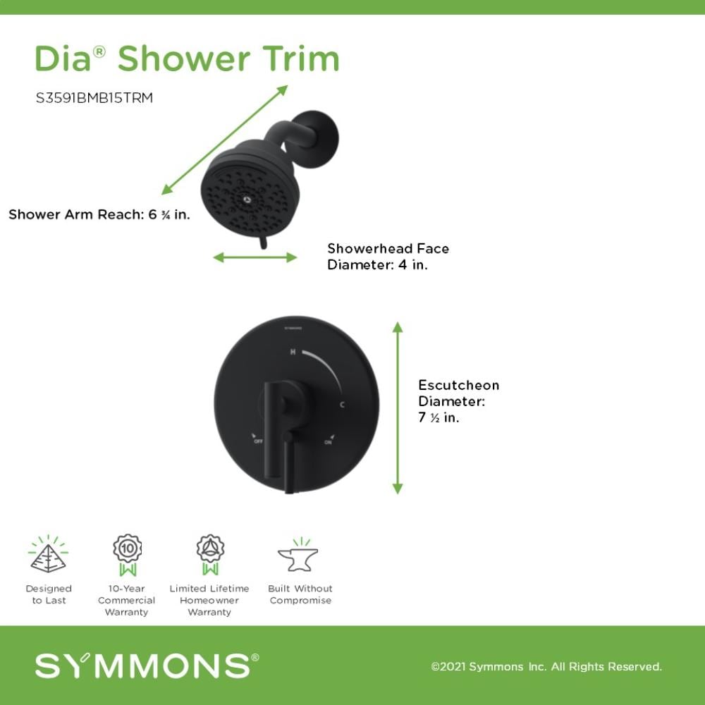 Grifo de ducha redondo de 3.94 pulgadas de función múltiple con un asa negra mate Dia Matte Black de Symmons