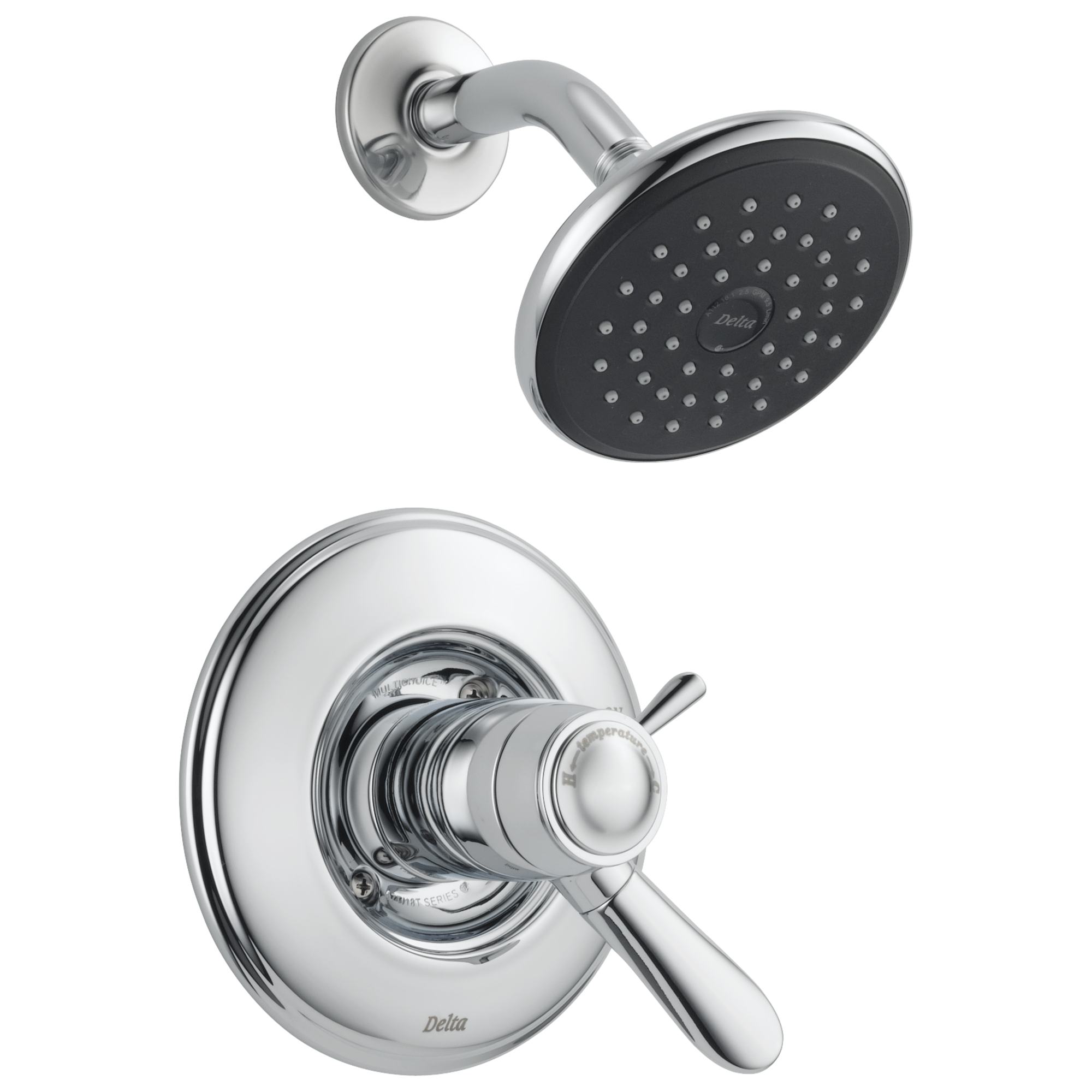 Grifo de ducha redondo de 5.125 pulgadas con control termostático y manijas cromadas de dos.