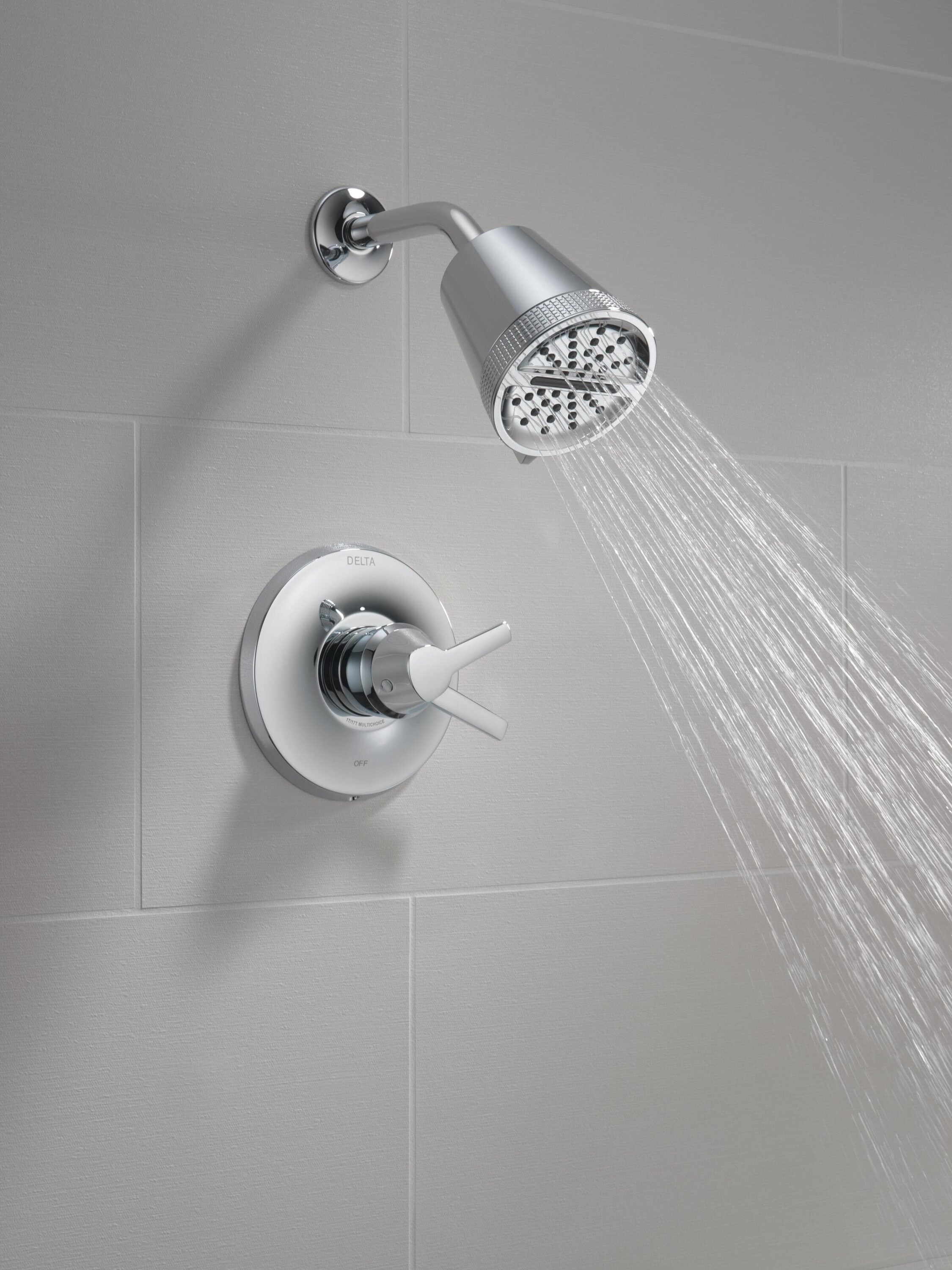 Grifo de ducha redondo de 4.25 pulgadas con 2 manijas y funciones múltiples Lumicoat Chrome de Delta Galeon T17271-PR