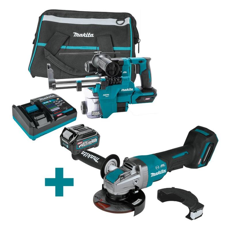 Martillo rotativo Makita 40V max XGT Brushless de 13/16 pulgadas con kit de extractor, AFT (2.5Ah) con bono de amoladora de ángulo XGT Brushless de 5 pulgadas - GRH10D1W-GAG13Z