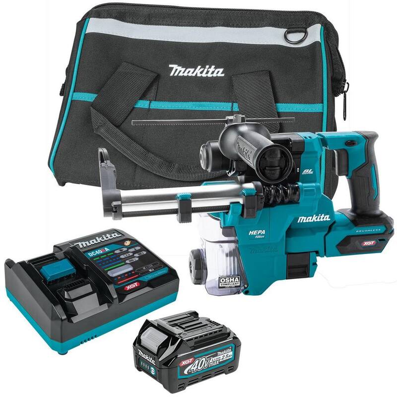 Martillo rotativo Makita 40V max XGT Brushless de 13/16 pulgadas con kit de extractor, AFT (2.5Ah) con bono de amoladora de ángulo XGT Brushless de 5 pulgadas - GRH10D1W-GAG13Z