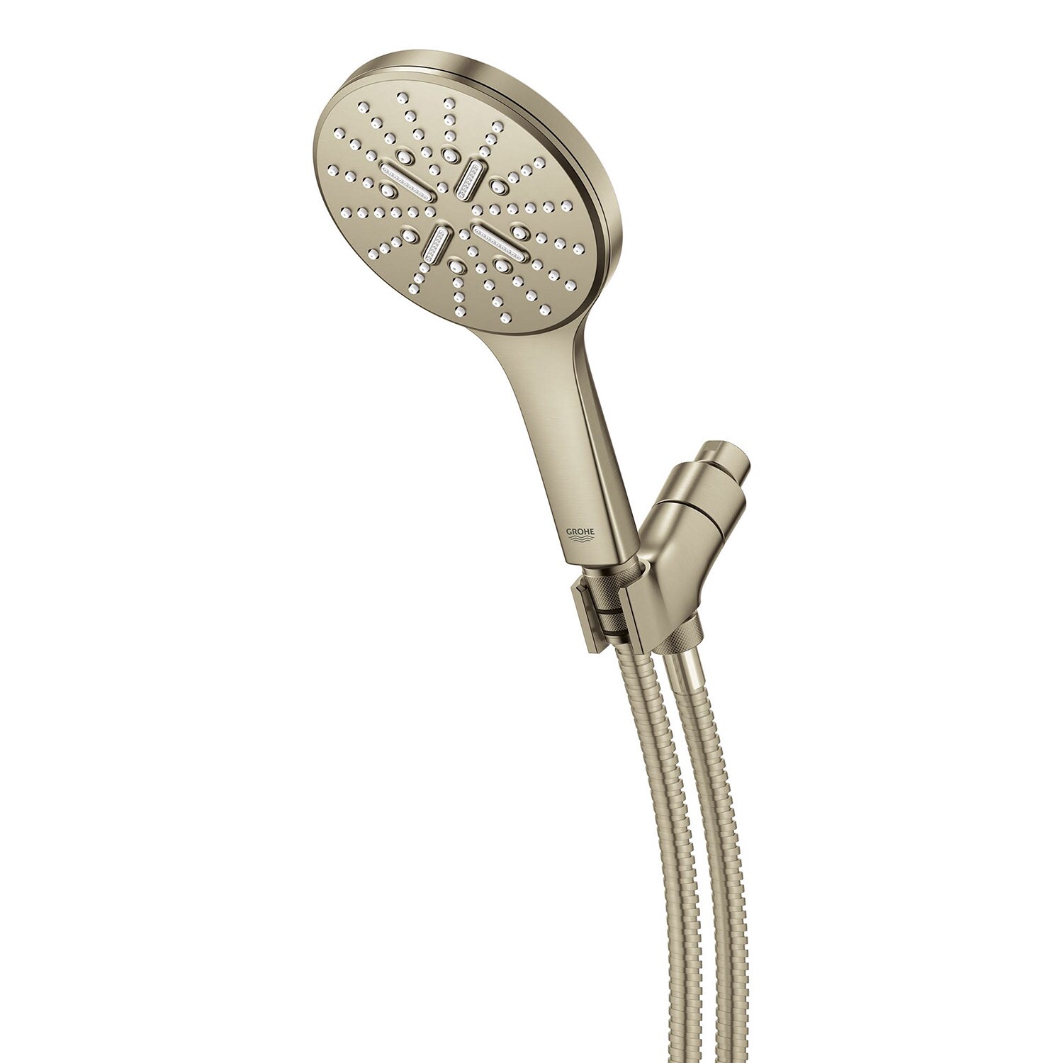 Regadera de mano con un mango en níquel cepillado de 5.13 pulgadas de diámetro - GROHE Rainshower 26604EN0