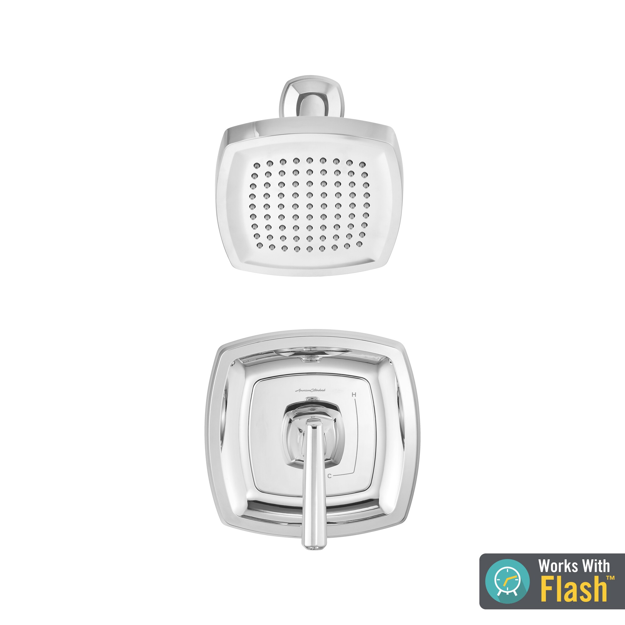 Grifo de regadera redondo de 5.75 pulgadas con acabado cromado brillante de American Standard Edgemere de una sola manija y función sencilla TU018501.002.