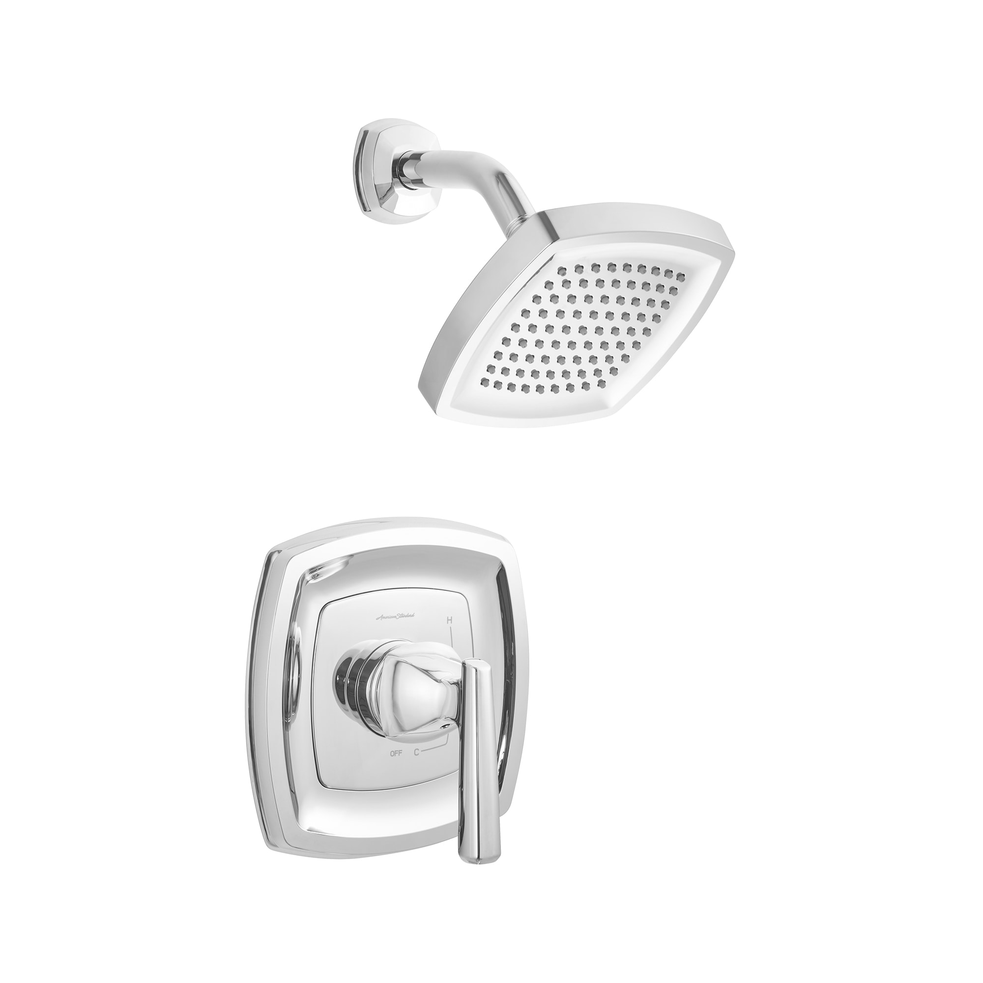 Grifo de regadera redondo de 5.75 pulgadas con acabado cromado brillante de American Standard Edgemere de una sola manija y función sencilla TU018501.002.