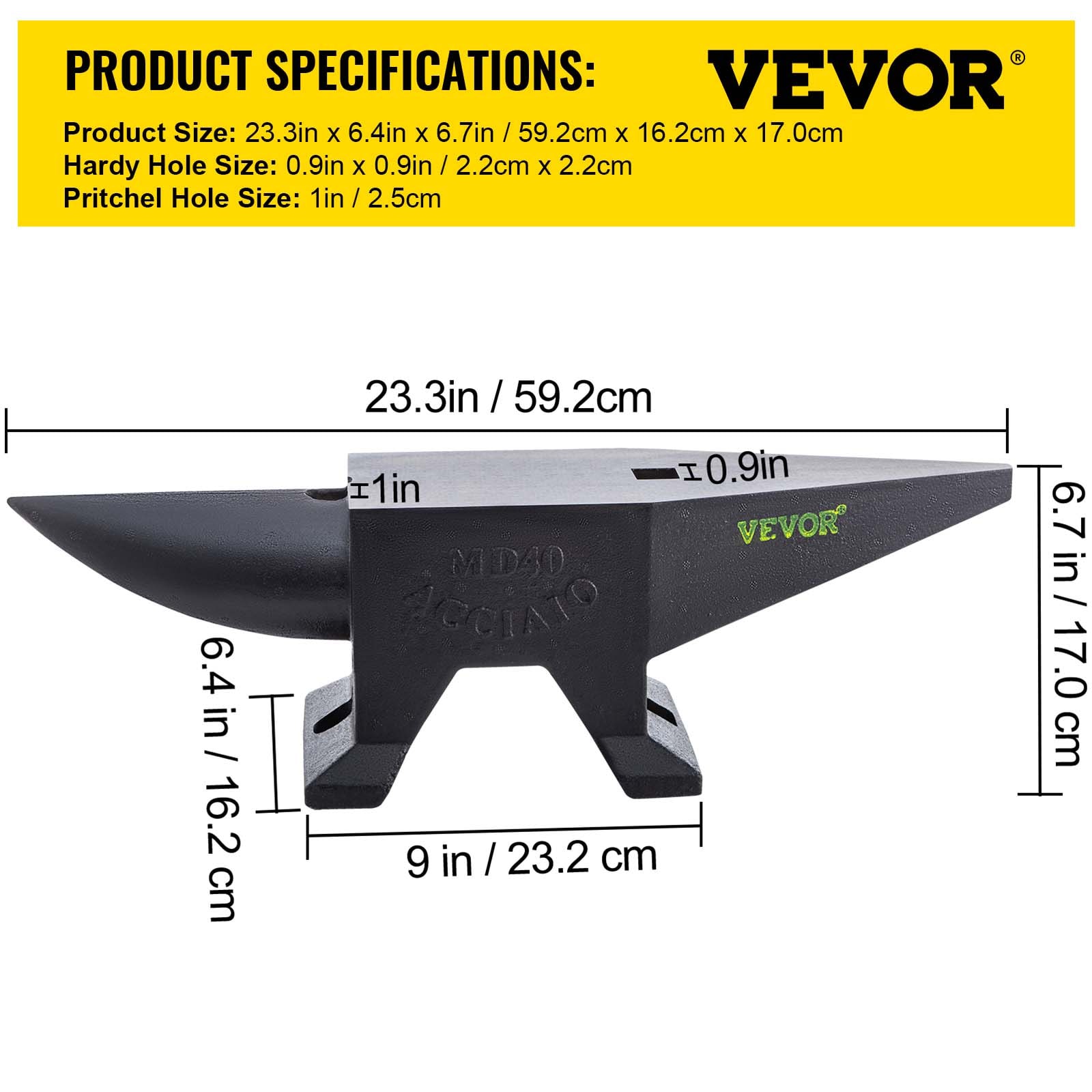 Yunque de Hierro Fundido de Acero VEVOR 88 lbs para Taller de Herrería con Banco de Trabajo.