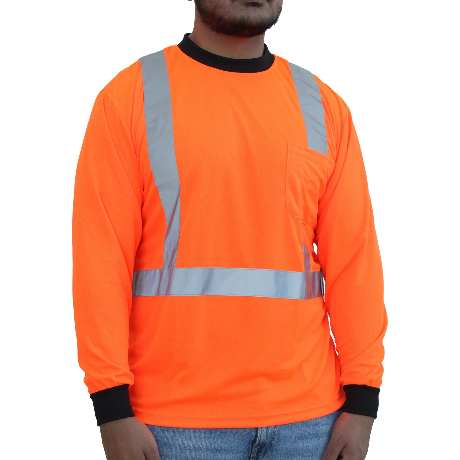 Suéter sudadera de manga larga de malla naranja unisex para adultos con protección luminiscente (grande) HW202FO (L)