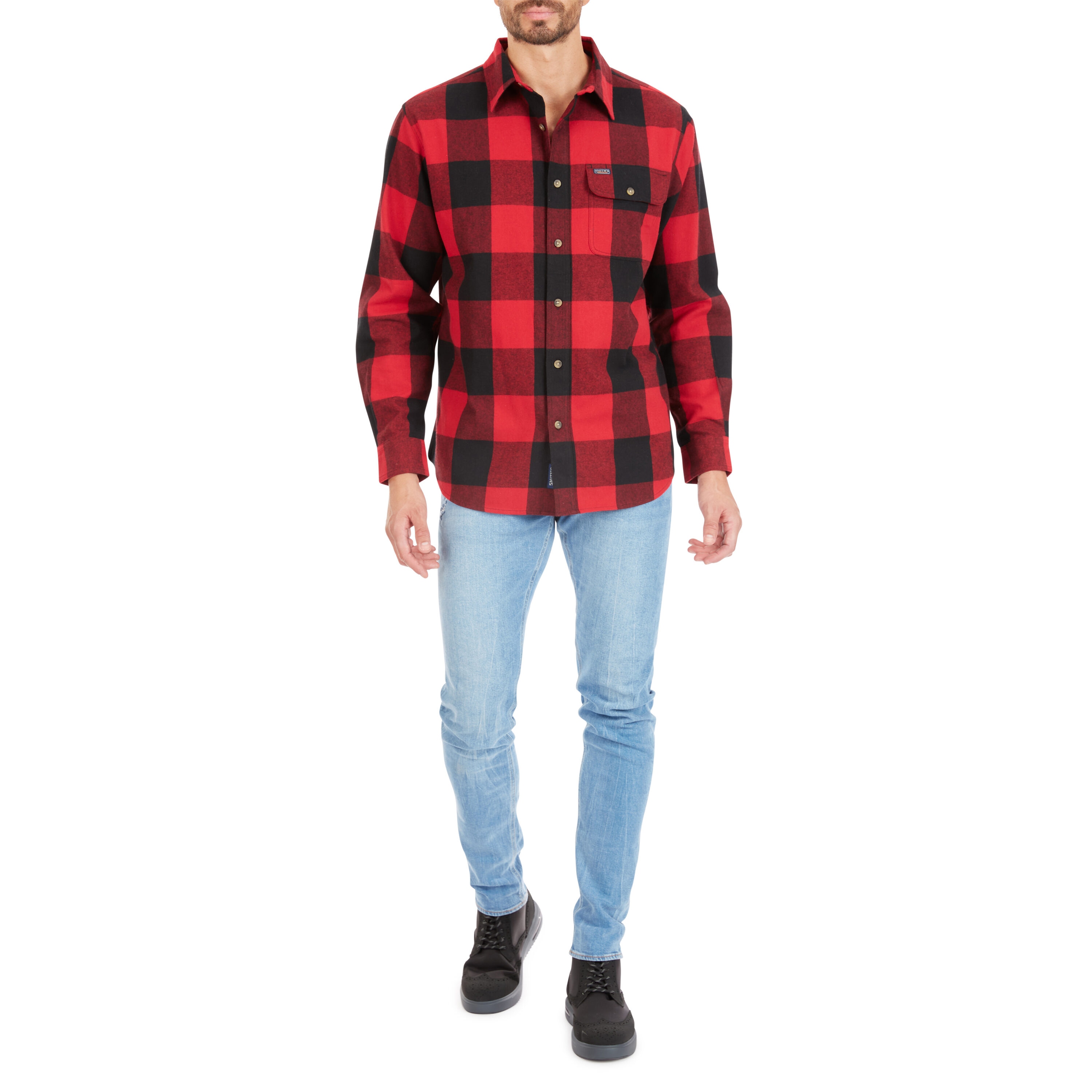 Camisa de botón de manga larga a cuadros roja tejida para hombre de Smith's Workwear (Talla Grande)