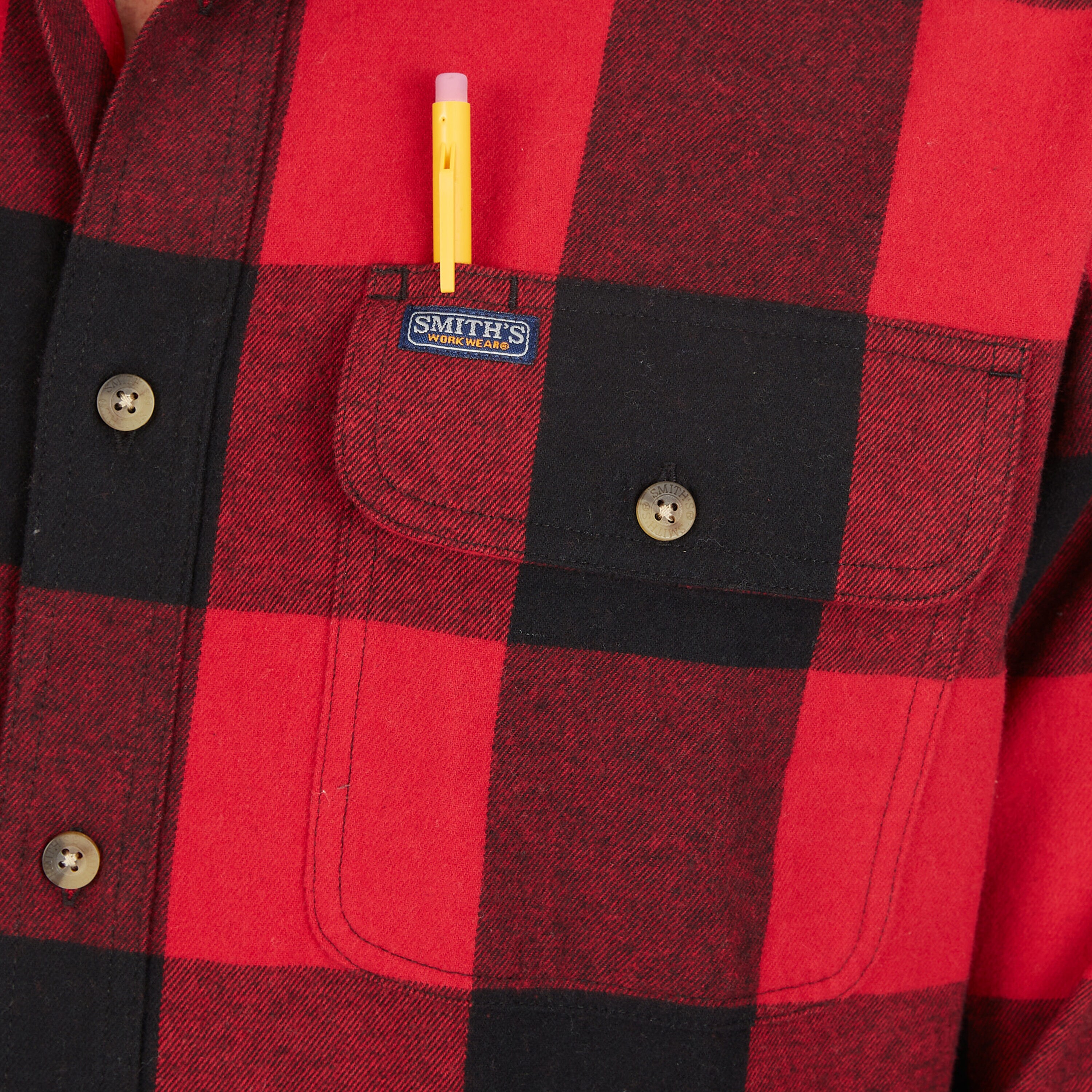 Camisa de botón de manga larga a cuadros roja tejida para hombre de Smith's Workwear (Talla Grande)