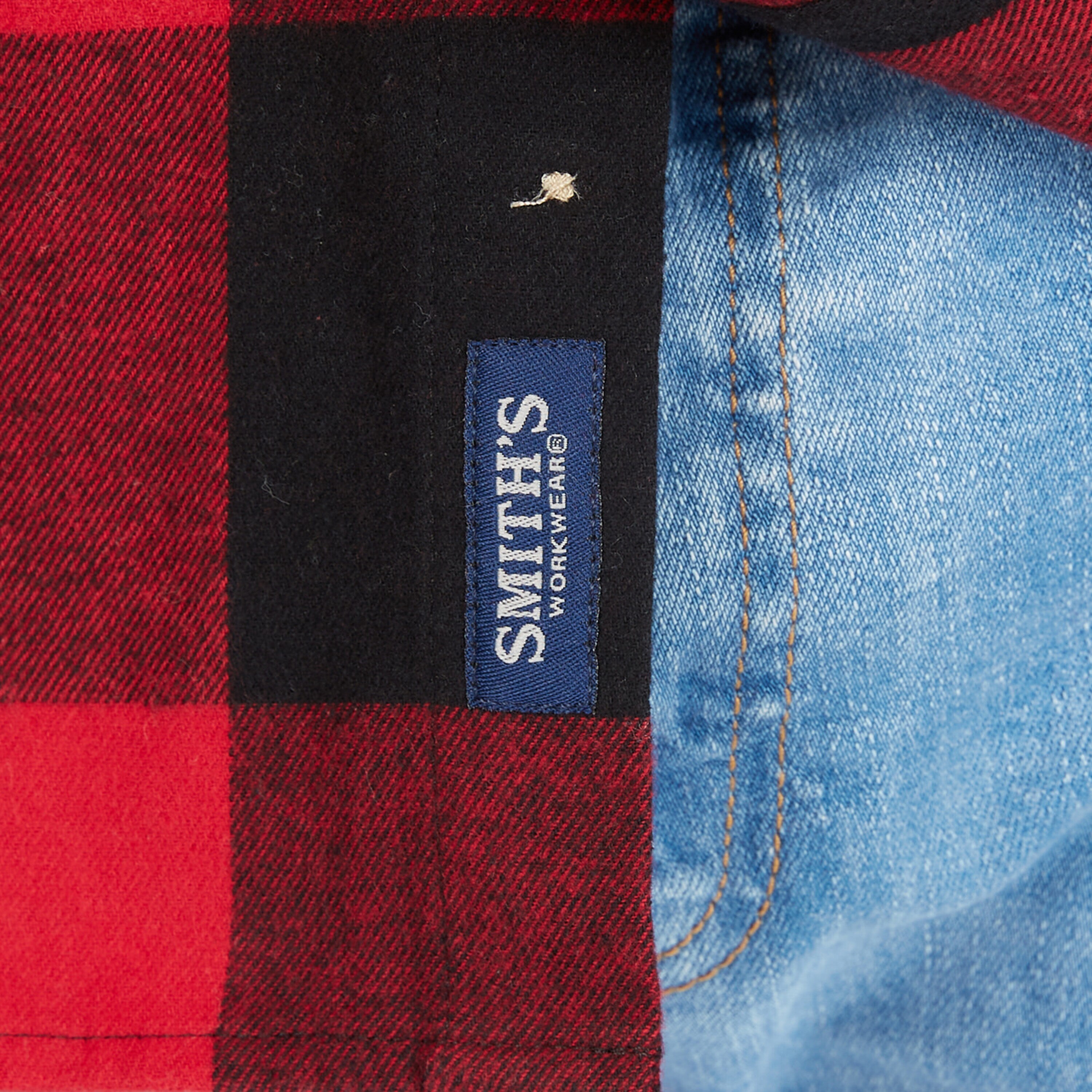Camisa de botón de manga larga a cuadros roja tejida para hombre de Smith's Workwear (Talla Grande)
