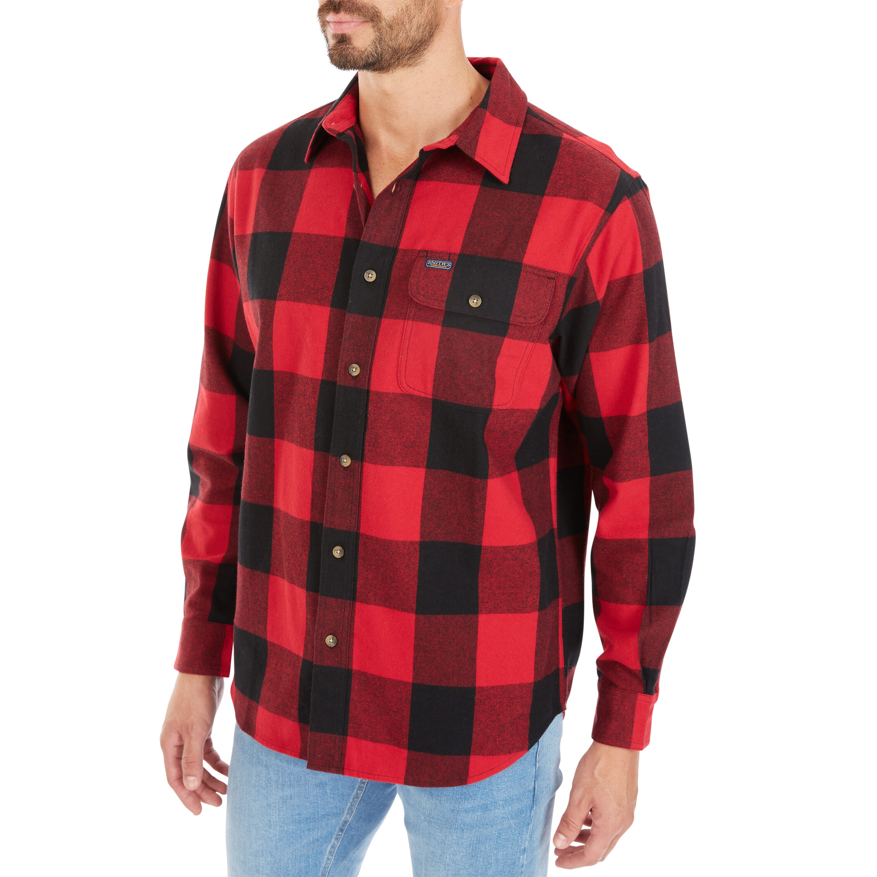 Camisa de botón de manga larga a cuadros roja tejida para hombre de Smith's Workwear (Talla Grande)