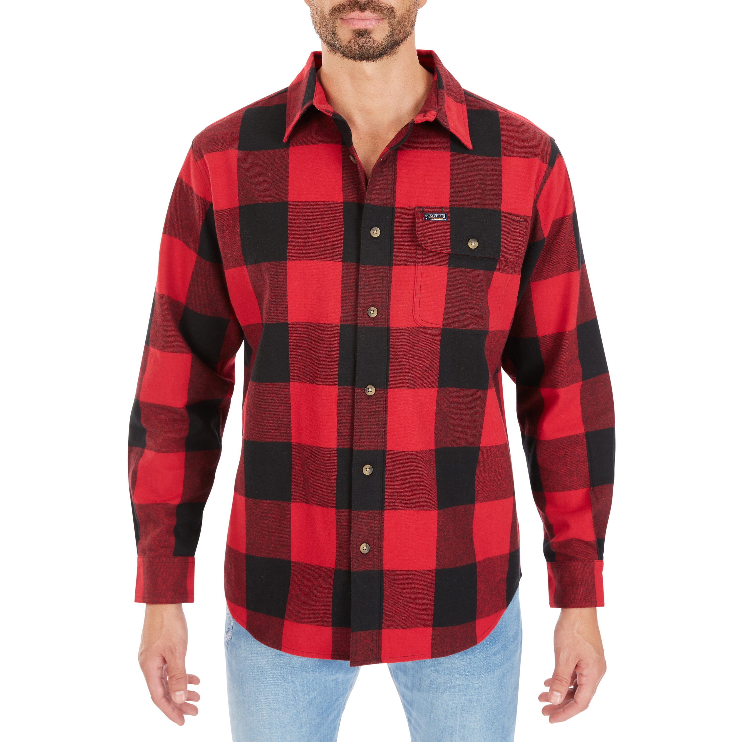 Camisa de botón de manga larga a cuadros roja tejida para hombre de Smith's Workwear (Talla Grande)