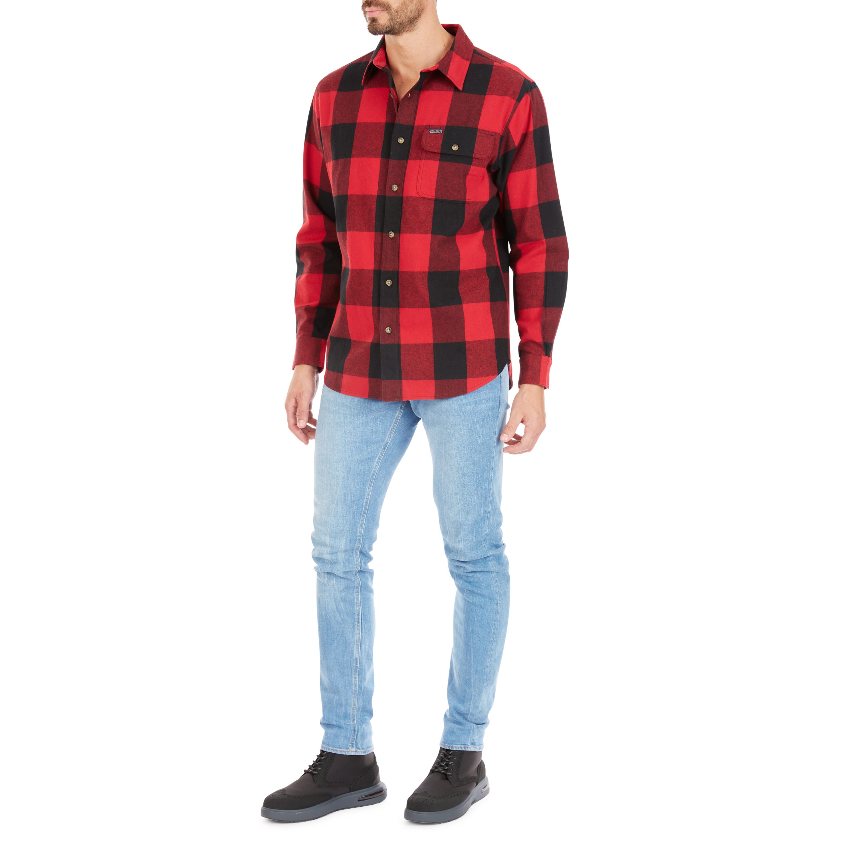 Camisa de botón de manga larga a cuadros roja tejida para hombre de Smith's Workwear (Talla Grande)