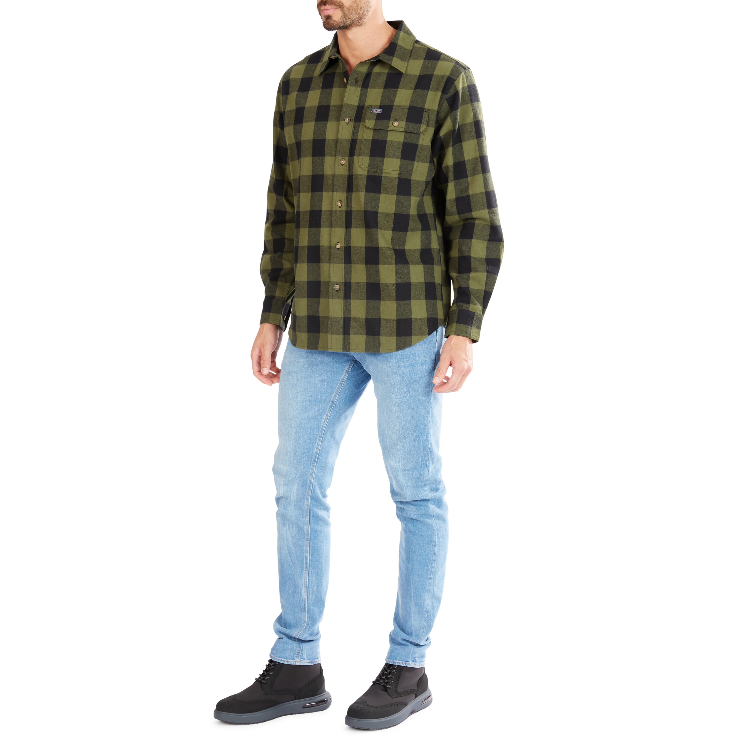 Camisa de botones a cuadros de manga larga en color verde para hombre de Smith's Workwear (talla grande)