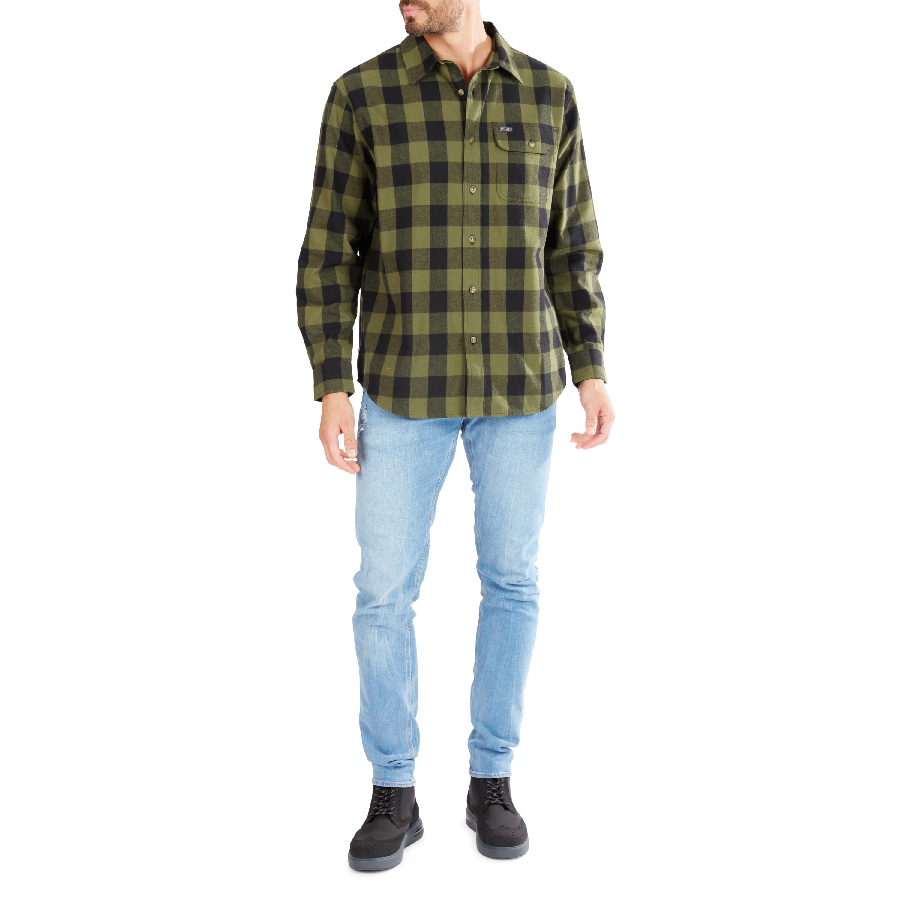 Camisa de botones a cuadros de manga larga en color verde para hombre de Smith's Workwear (talla grande)