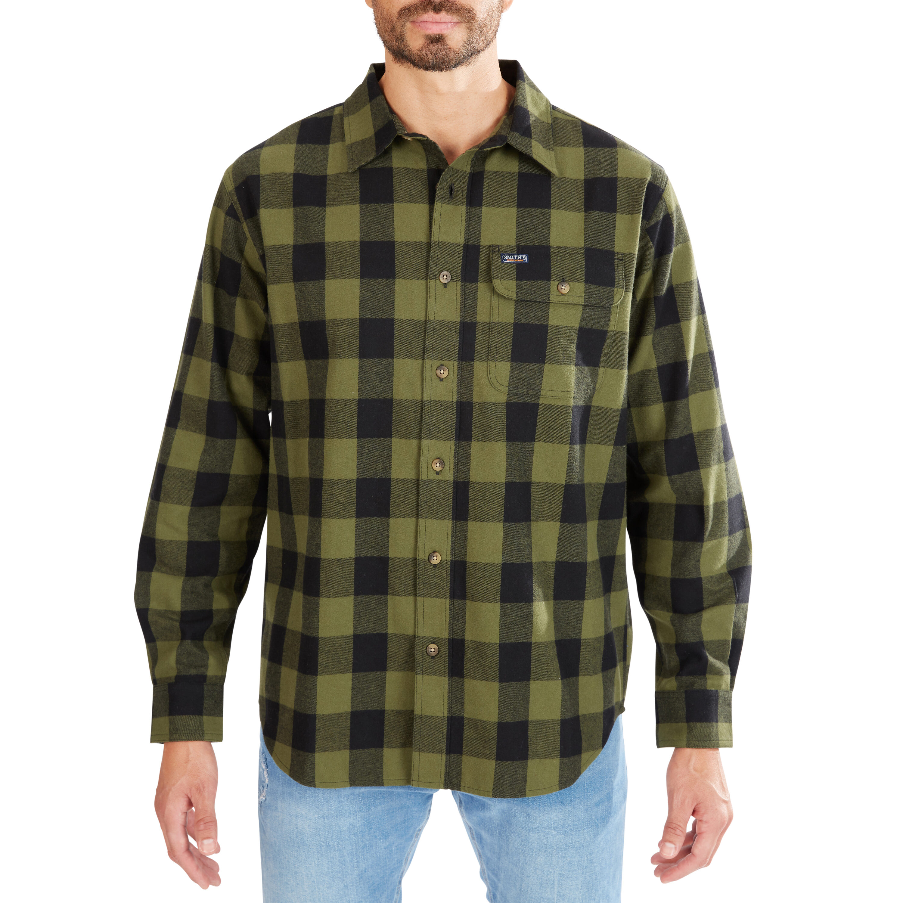 Camisa de botones a cuadros de manga larga en color verde para hombre de Smith's Workwear (talla grande)