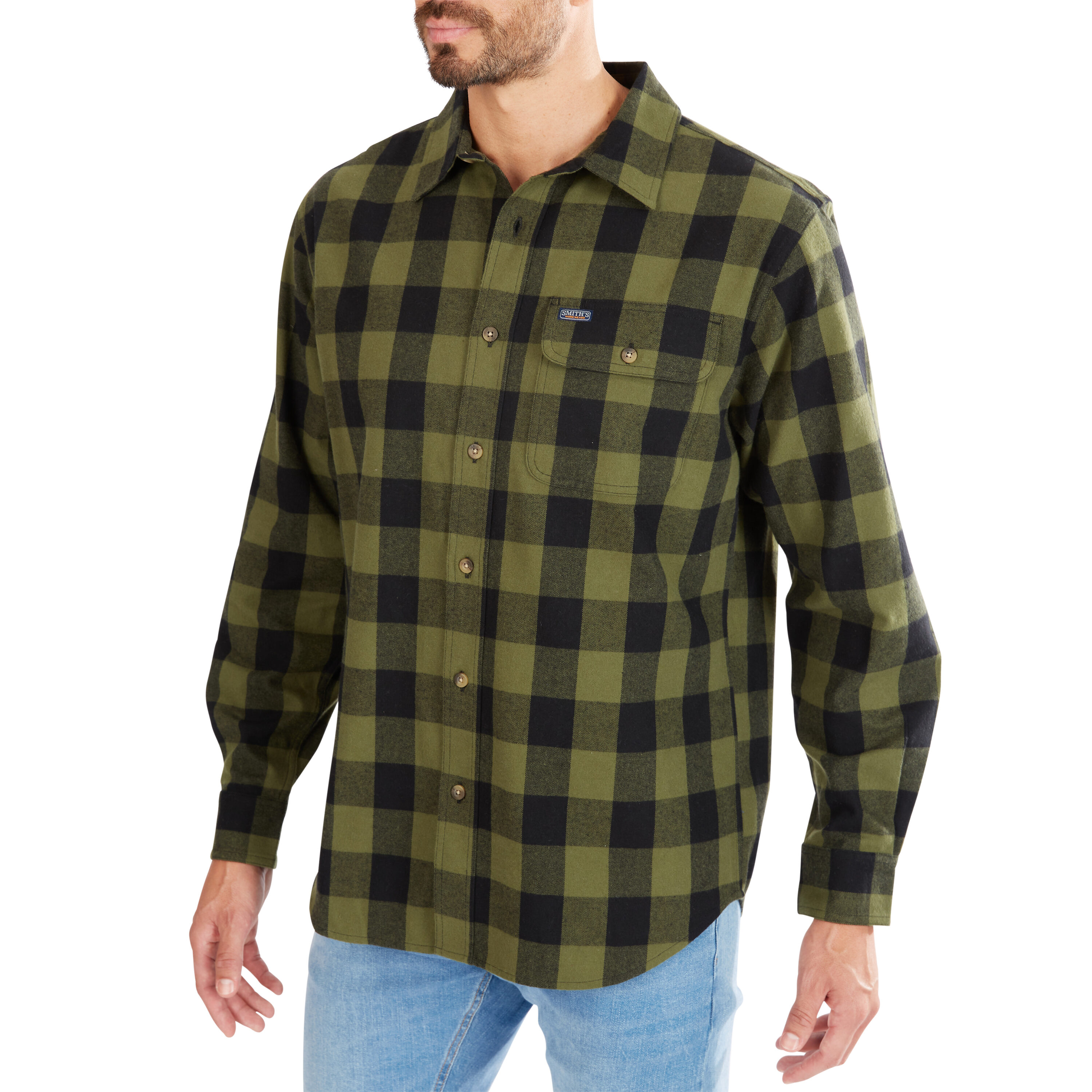 Camisa de botones a cuadros de manga larga en color verde para hombre de Smith's Workwear (talla grande)