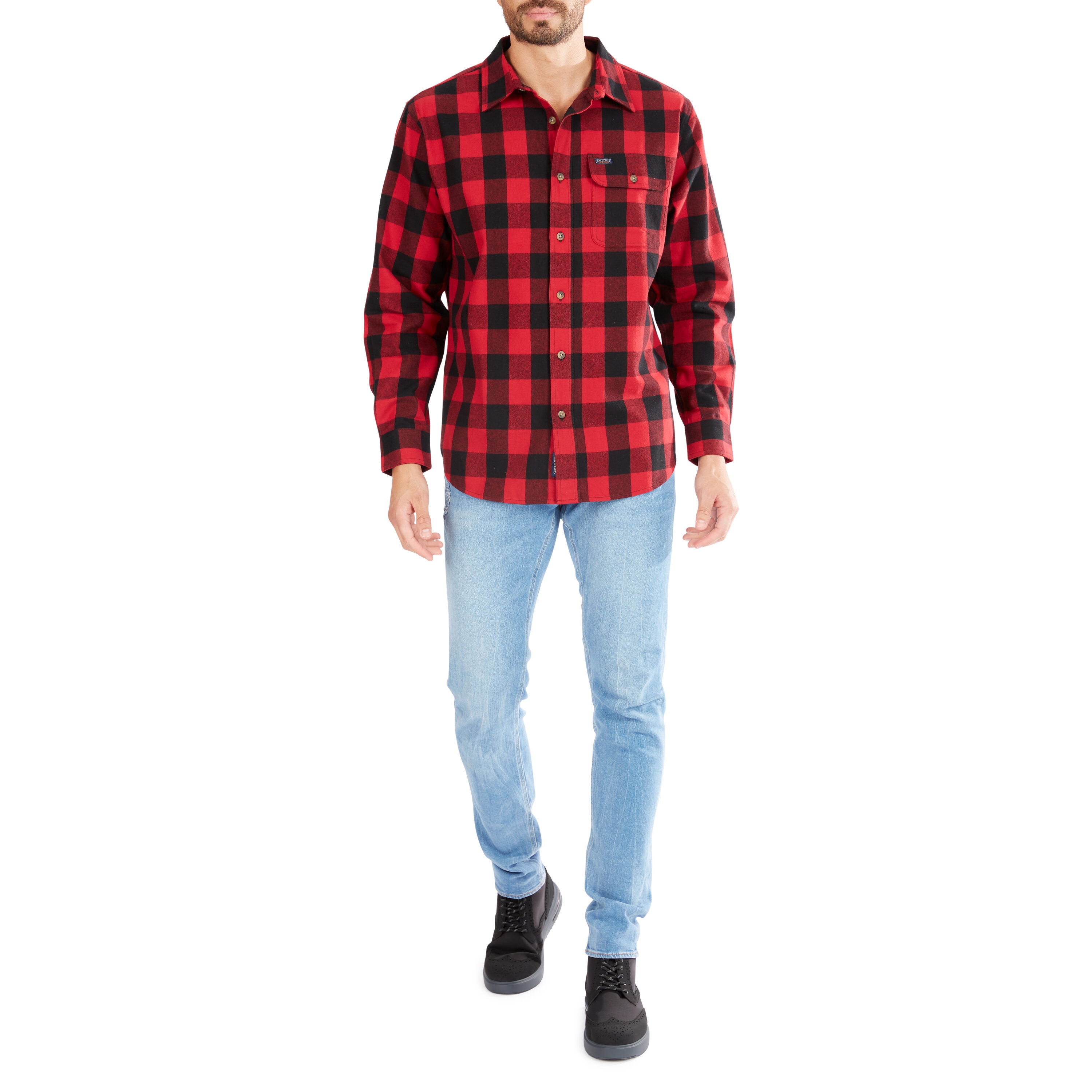 Camisa de botones a cuadros de manga larga en rojo para hombre de Smith's Workwear (Talla Grande)