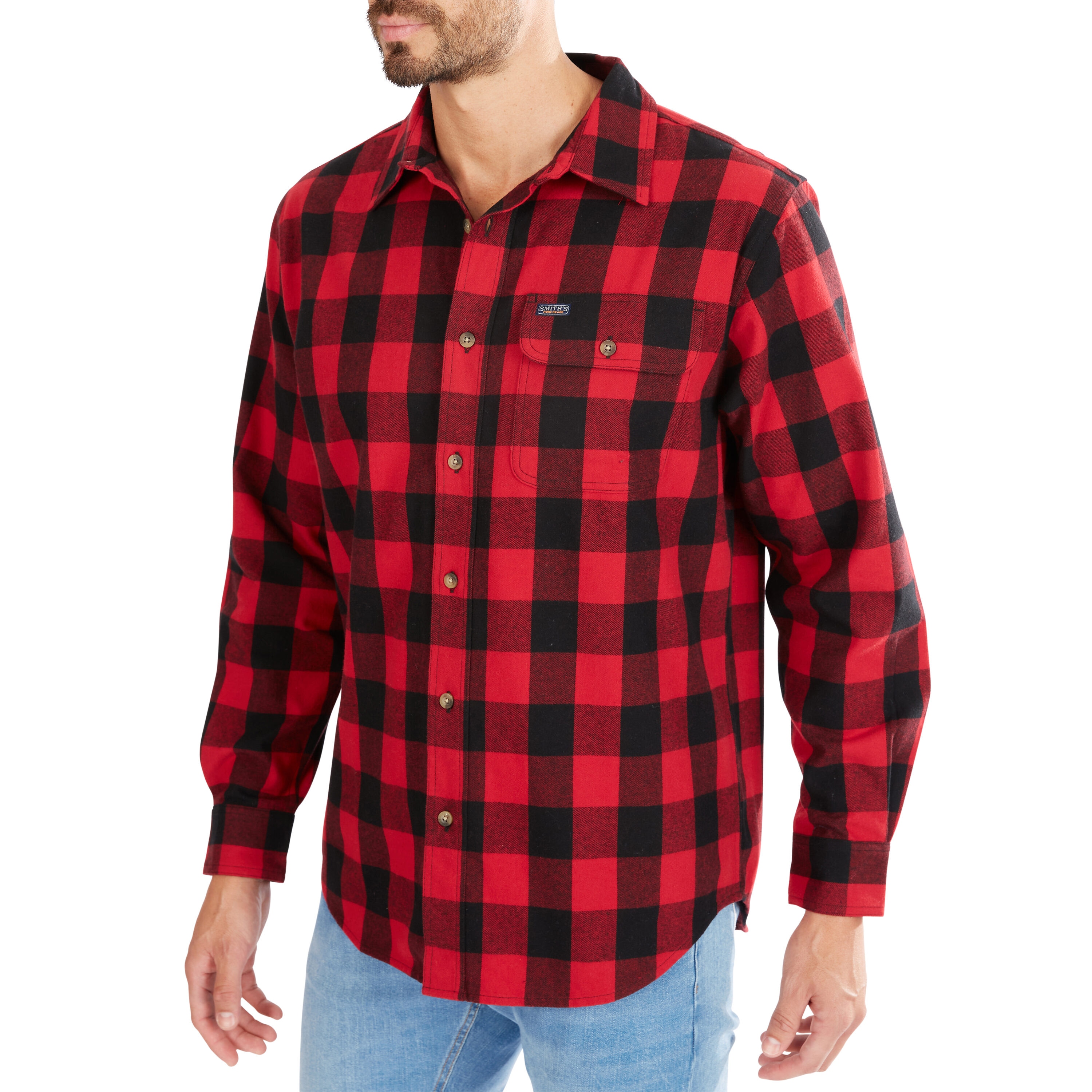Camisa de botones a cuadros de manga larga en rojo para hombre de Smith's Workwear (Talla Grande)