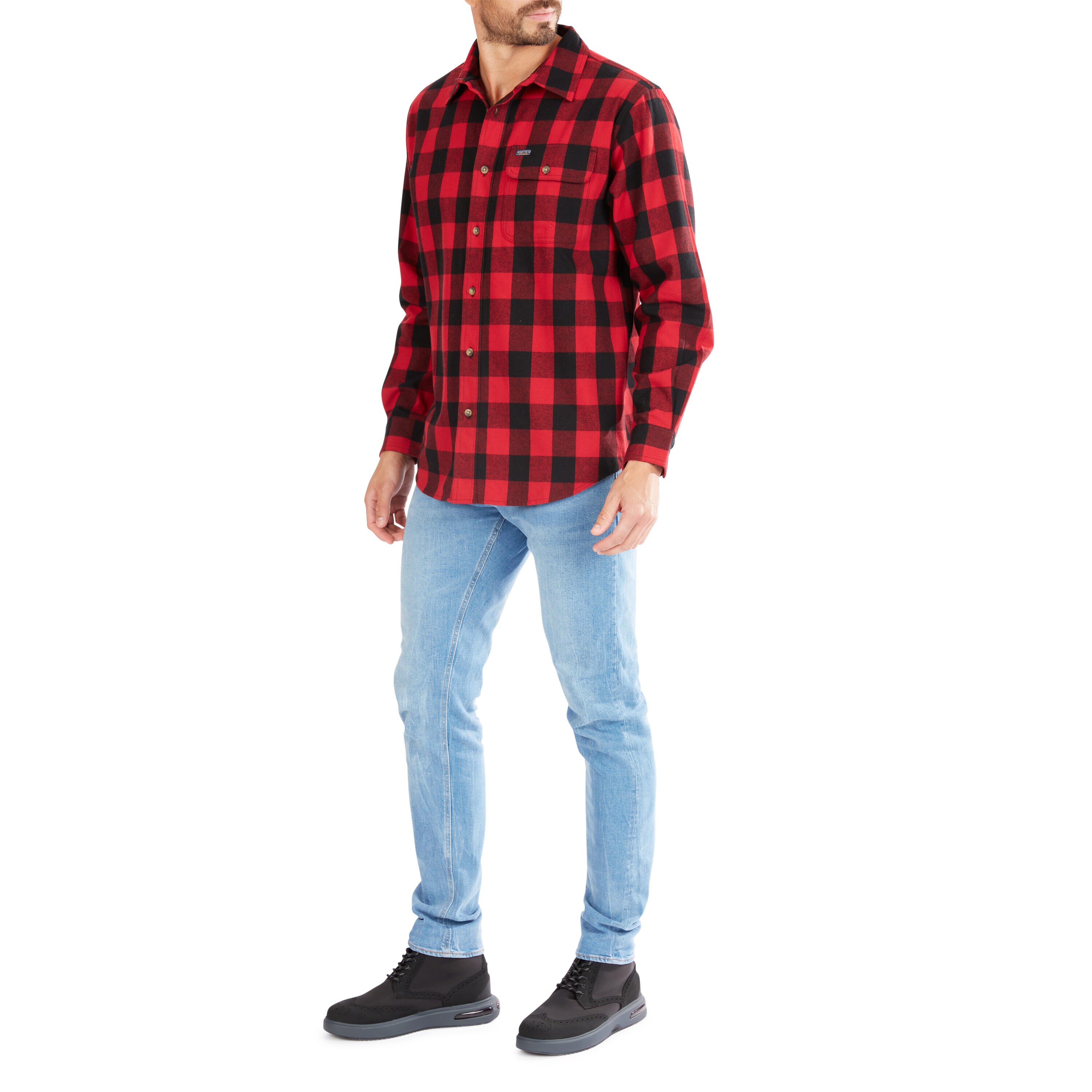 Camisa de botones a cuadros de manga larga en rojo para hombre de Smith's Workwear (Talla Grande)