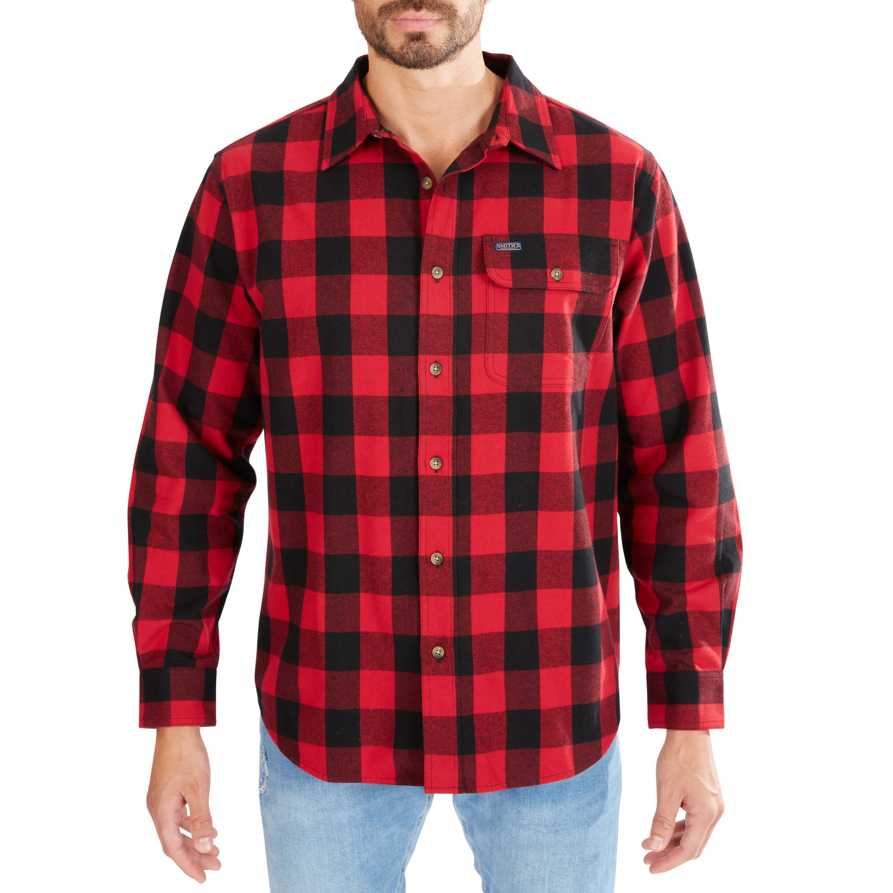 Camisa de botones a cuadros de manga larga en rojo para hombre de Smith's Workwear (Talla Grande)