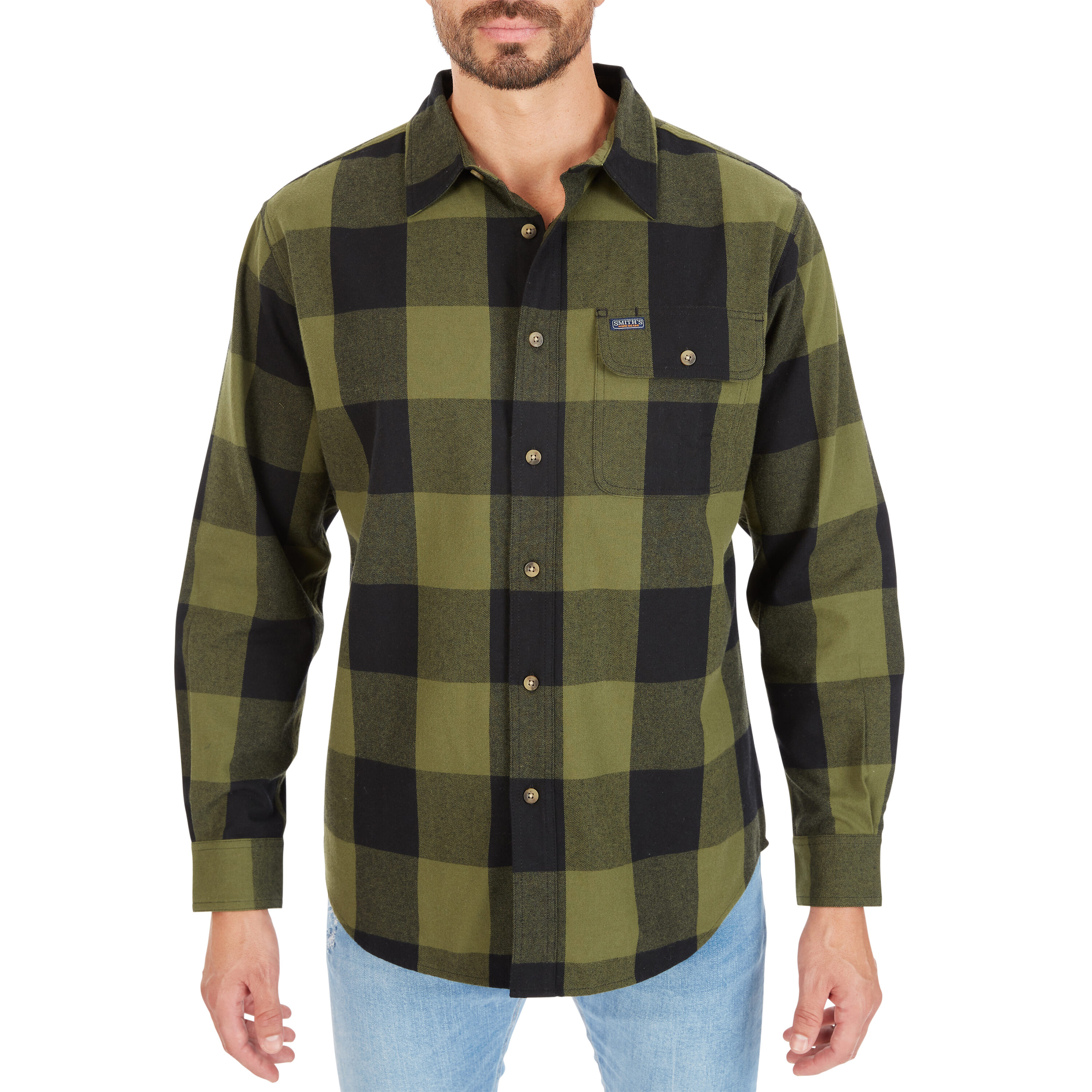 Playera de manga larga a cuadros en tono verde para hombre de Smith's Workwear (talla grande)