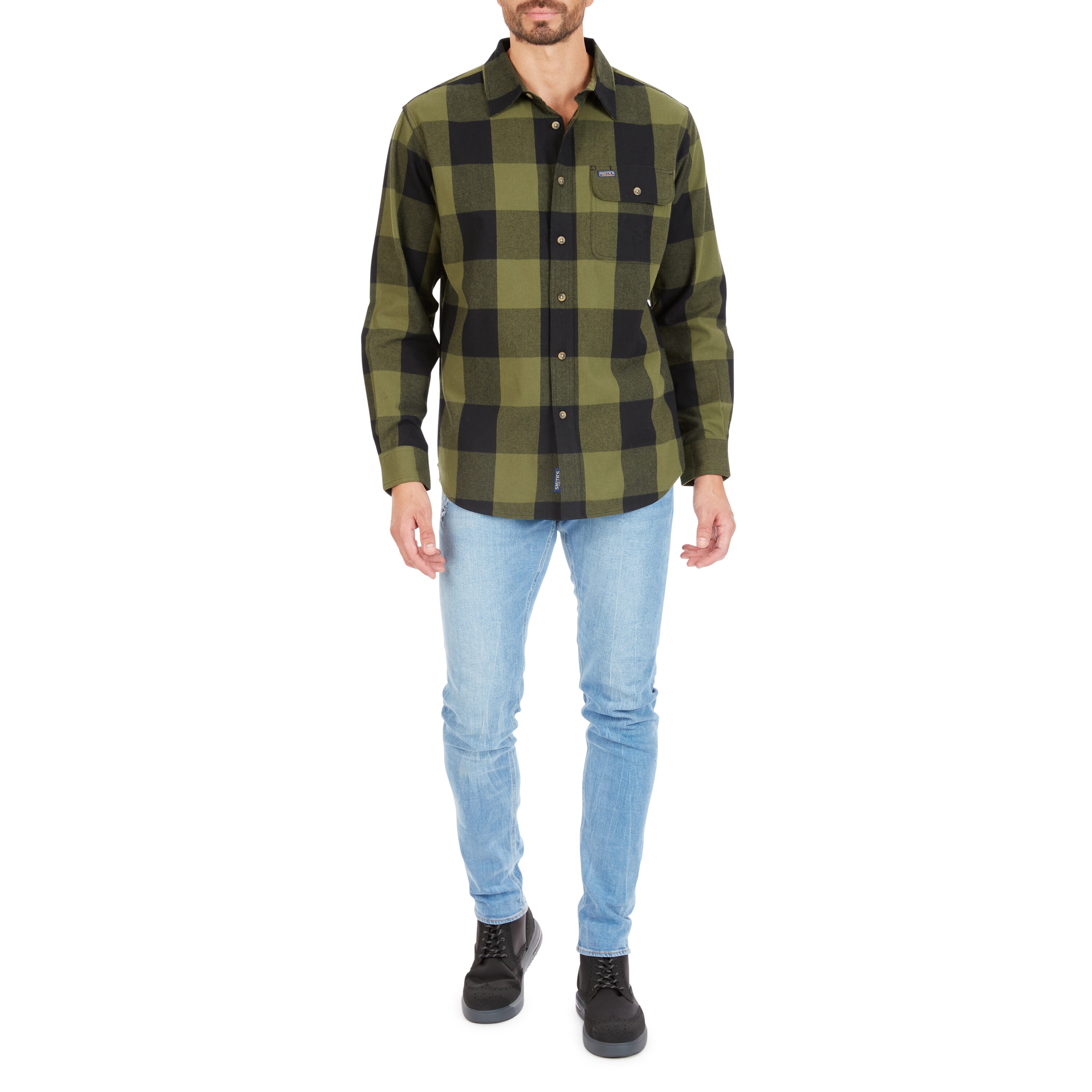 Playera de manga larga a cuadros en tono verde para hombre de Smith's Workwear (talla grande)