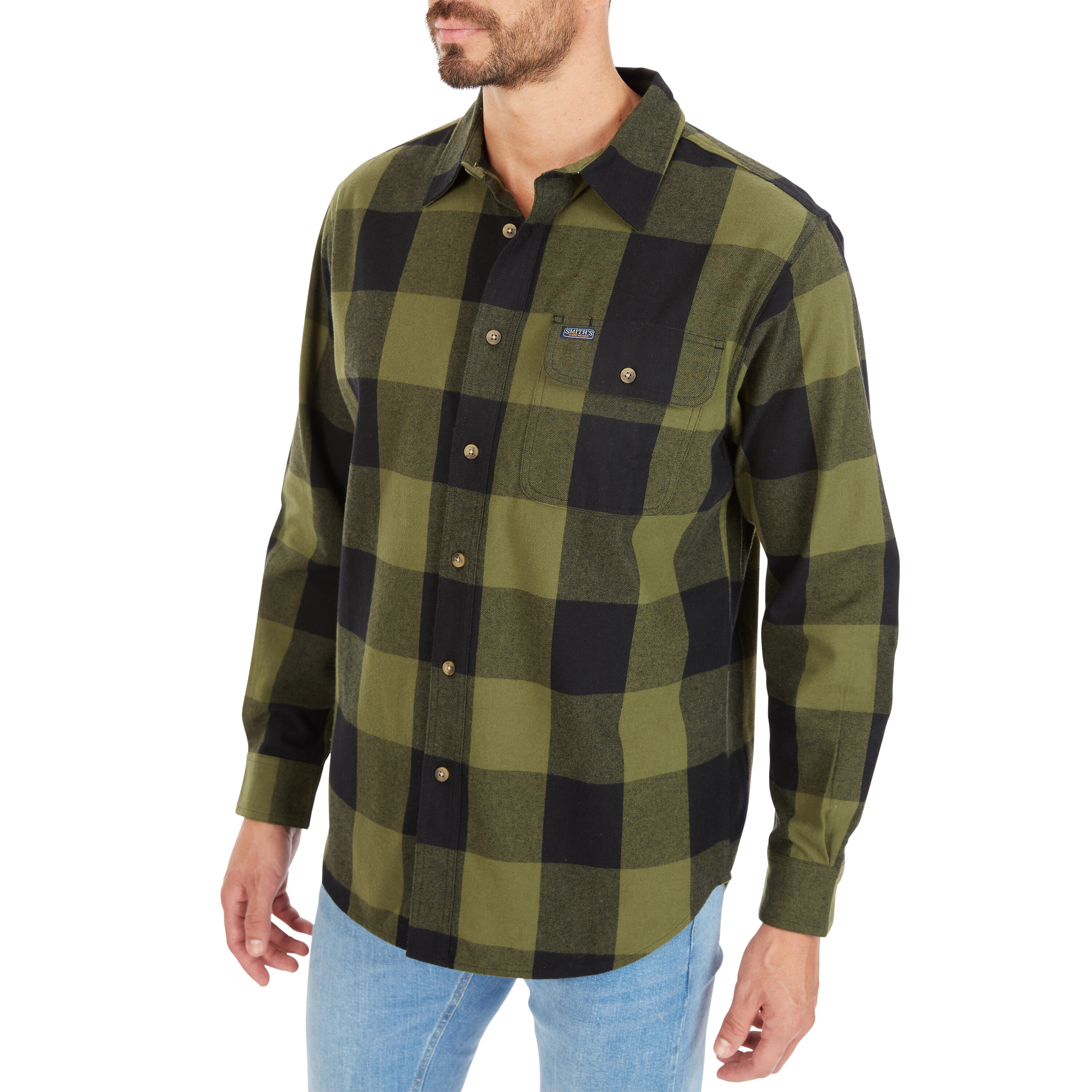 Playera de manga larga a cuadros en tono verde para hombre de Smith's Workwear (talla grande)