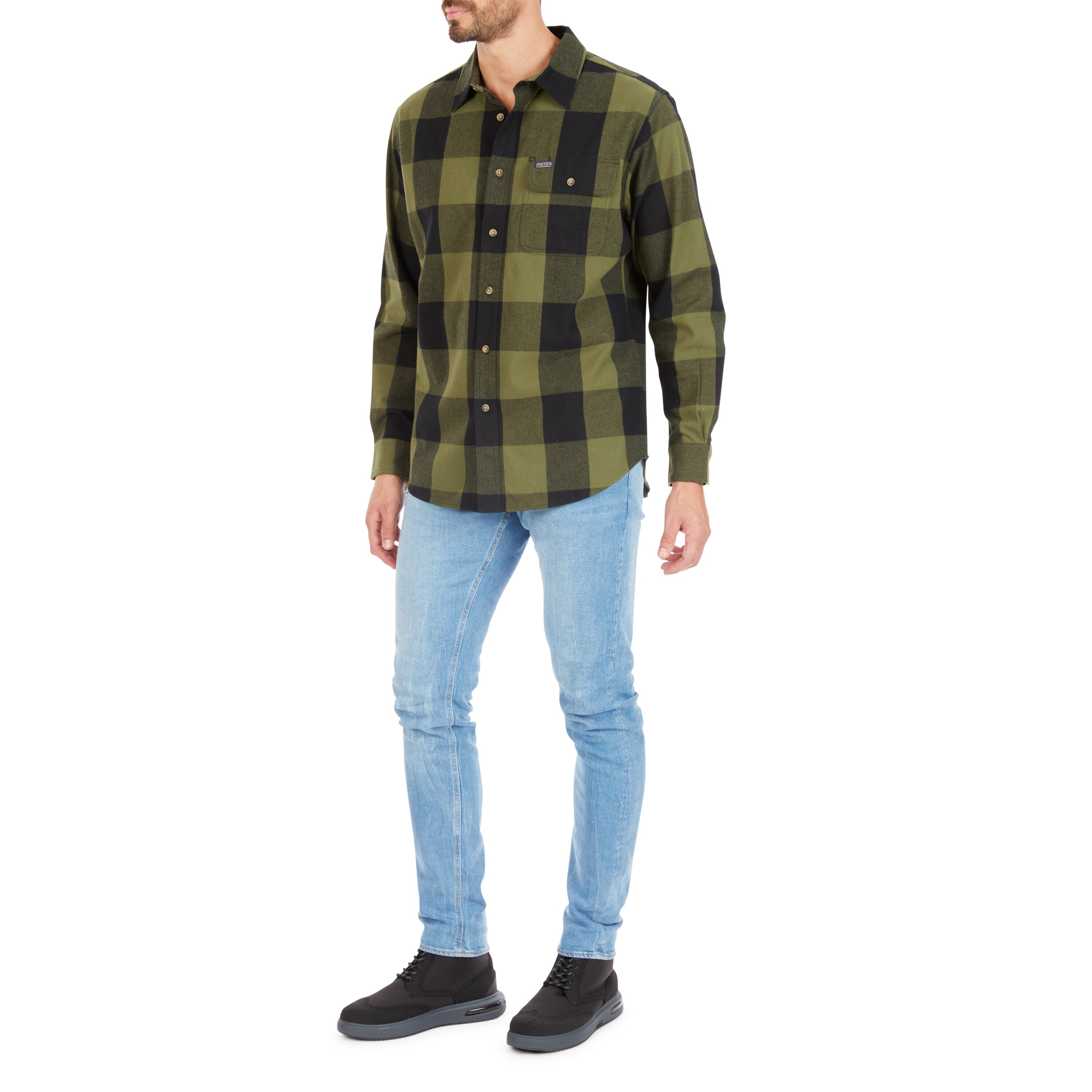 Playera de manga larga a cuadros en tono verde para hombre de Smith's Workwear (talla grande)