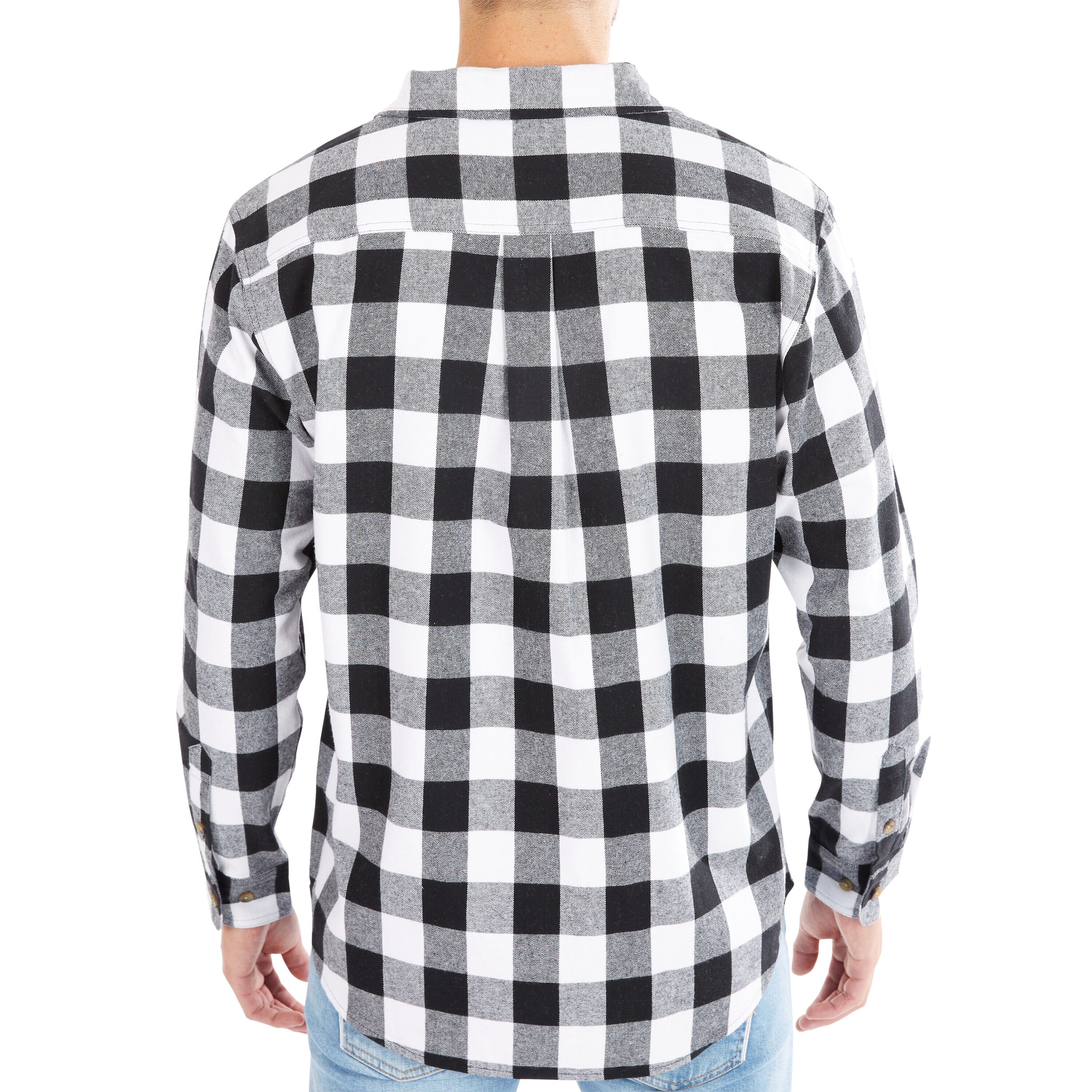 Playera de botones de manga larga a cuadros en blanco para hombre de Smith's Workwear (Grande)