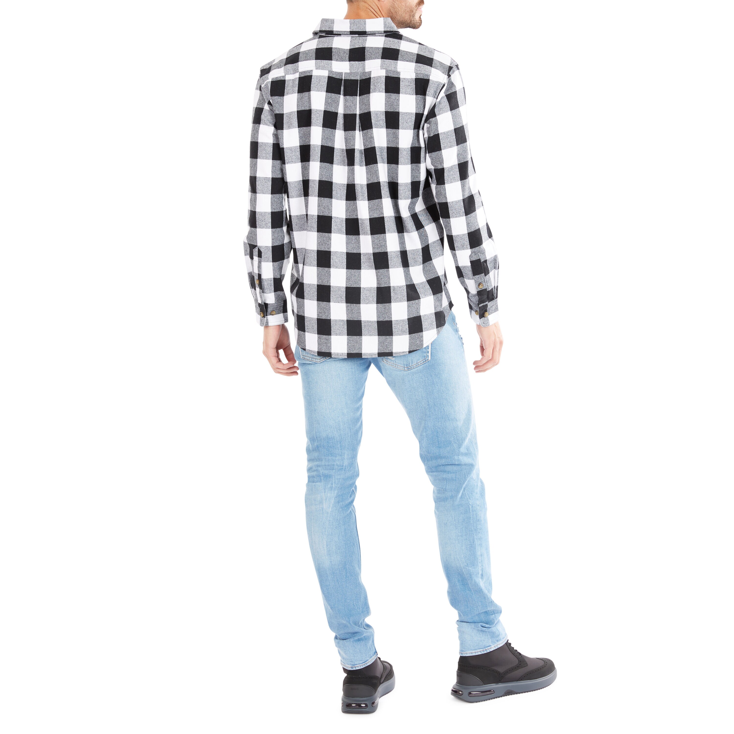 Playera de botones de manga larga a cuadros en blanco para hombre de Smith's Workwear (Grande)