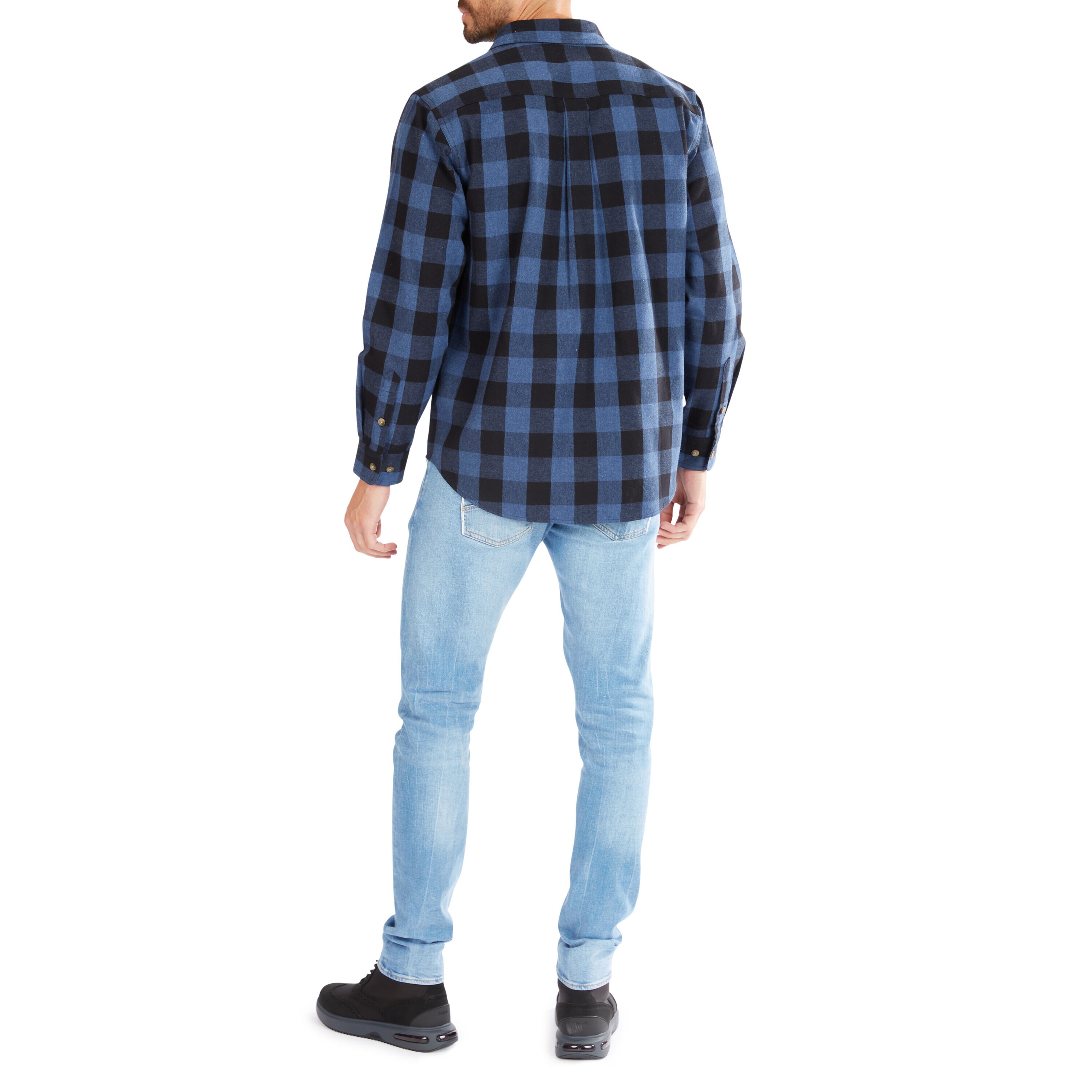 Camisa de botones de manga larga a cuadros azules para hombre de Smith's Workwear (Talla Grande)