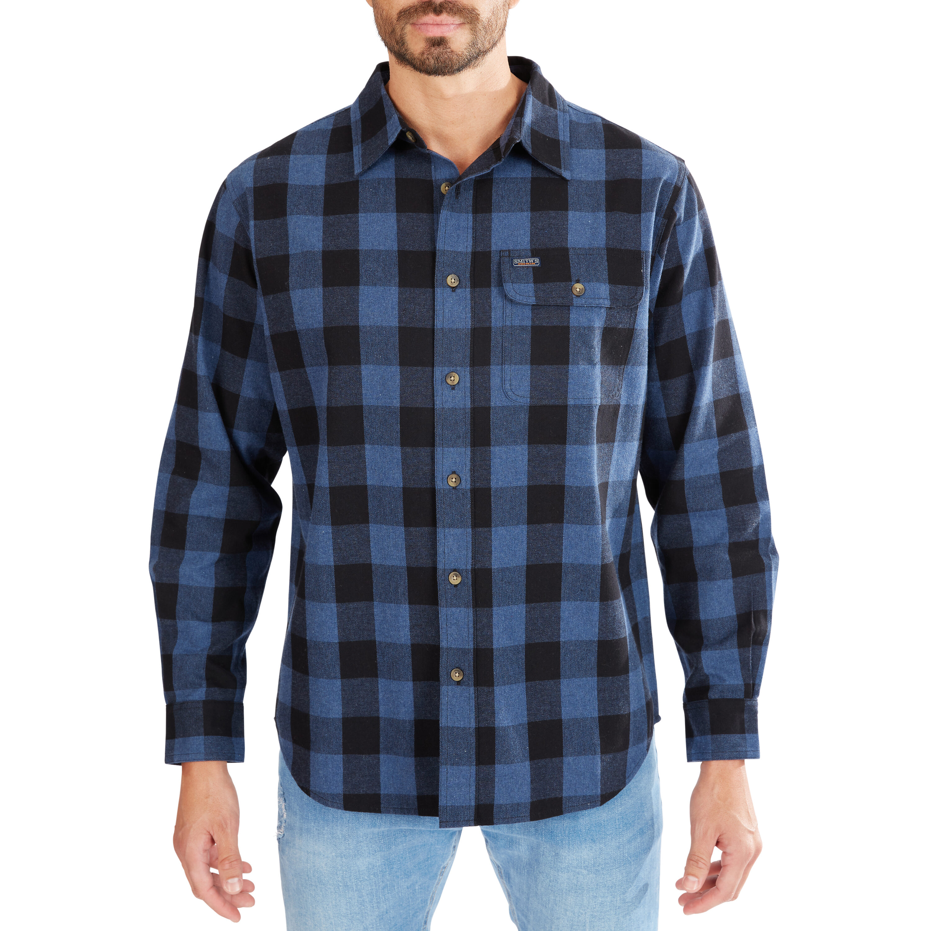 Camisa de botones de manga larga a cuadros azules para hombre de Smith's Workwear (Talla Grande)