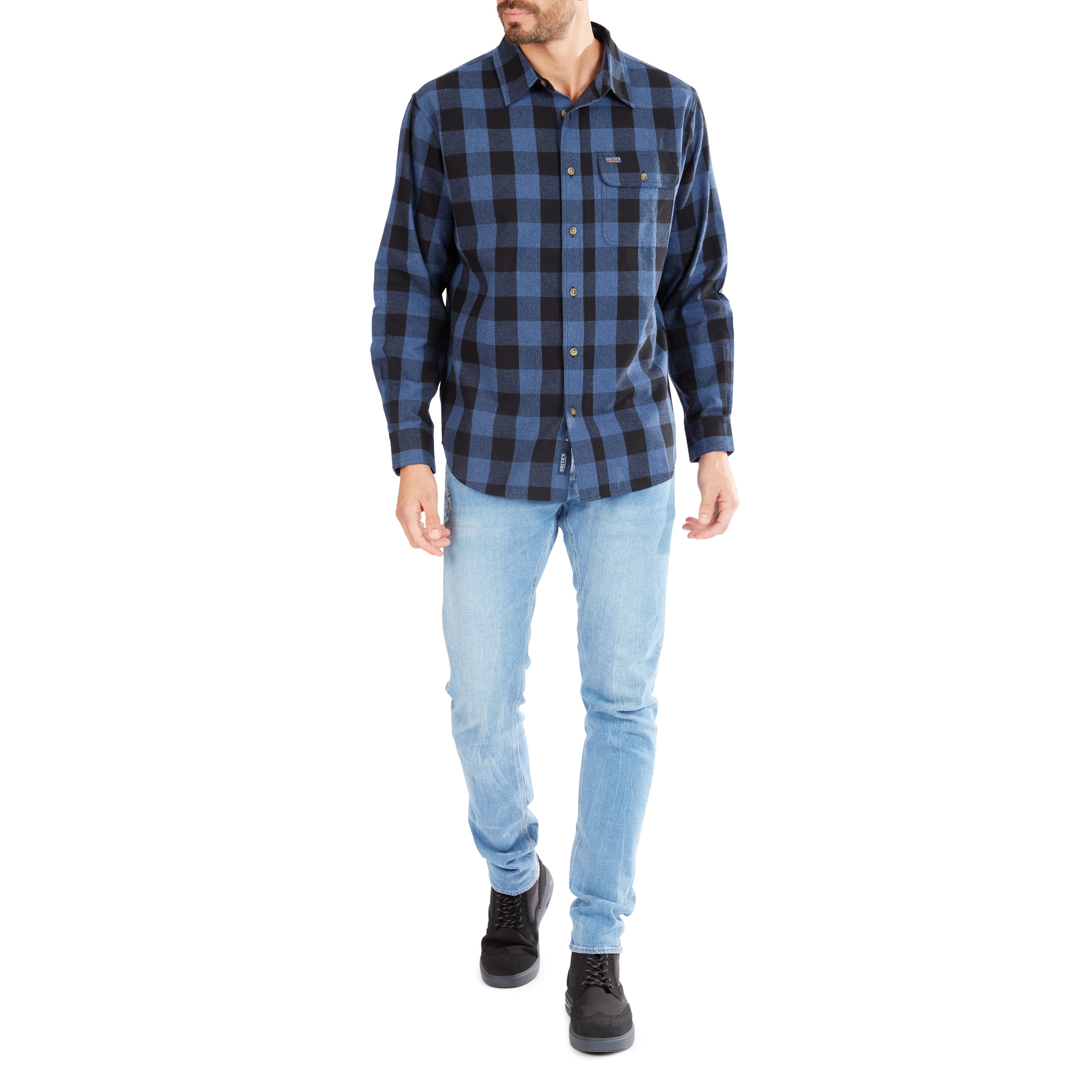 Camisa de botones de manga larga a cuadros azules para hombre de Smith's Workwear (Talla Grande)