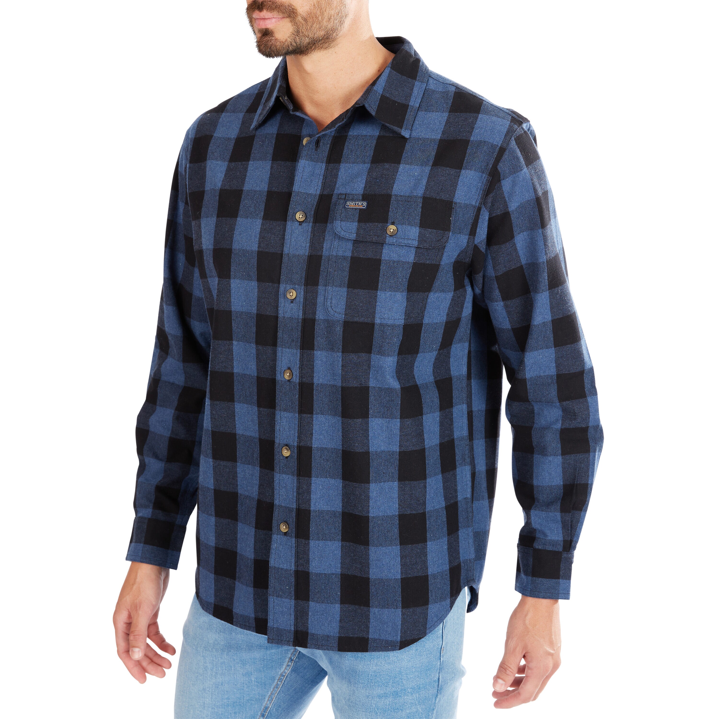 Camisa de botones de manga larga a cuadros azules para hombre de Smith's Workwear (Talla Grande)