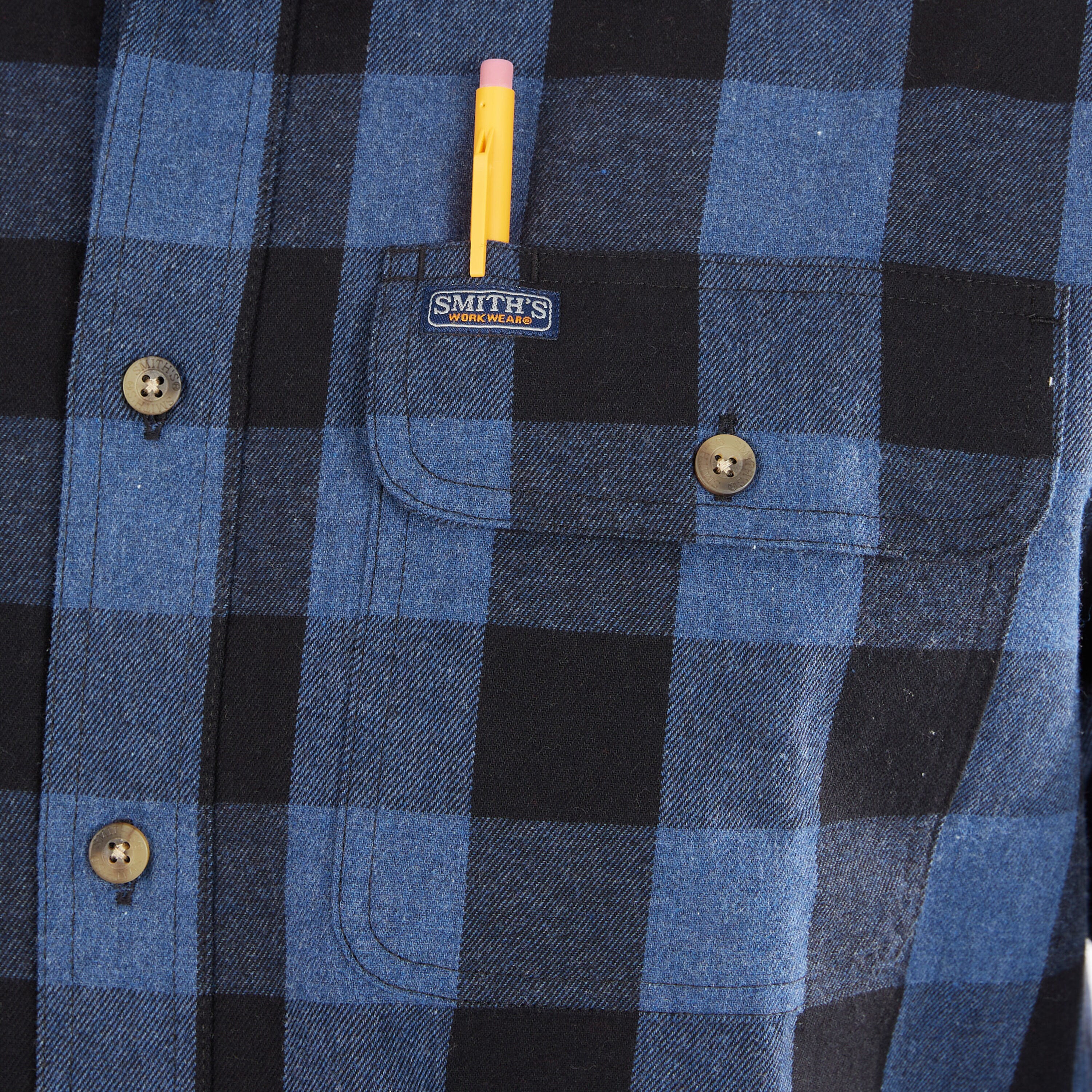 Camisa de botones de manga larga a cuadros azules para hombre de Smith's Workwear (Talla Grande)