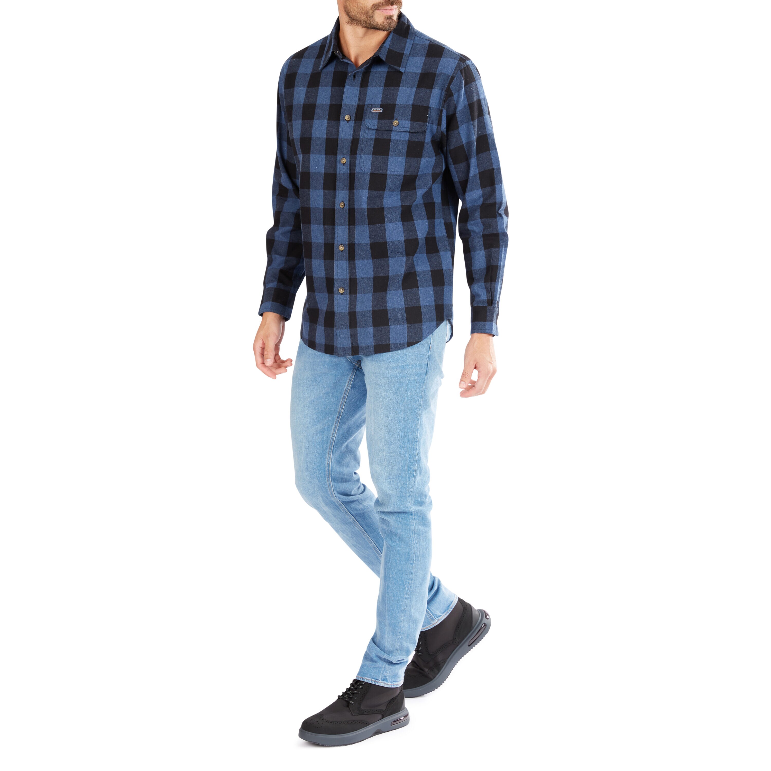Camisa de botones de manga larga a cuadros azules para hombre de Smith's Workwear (Talla Grande)