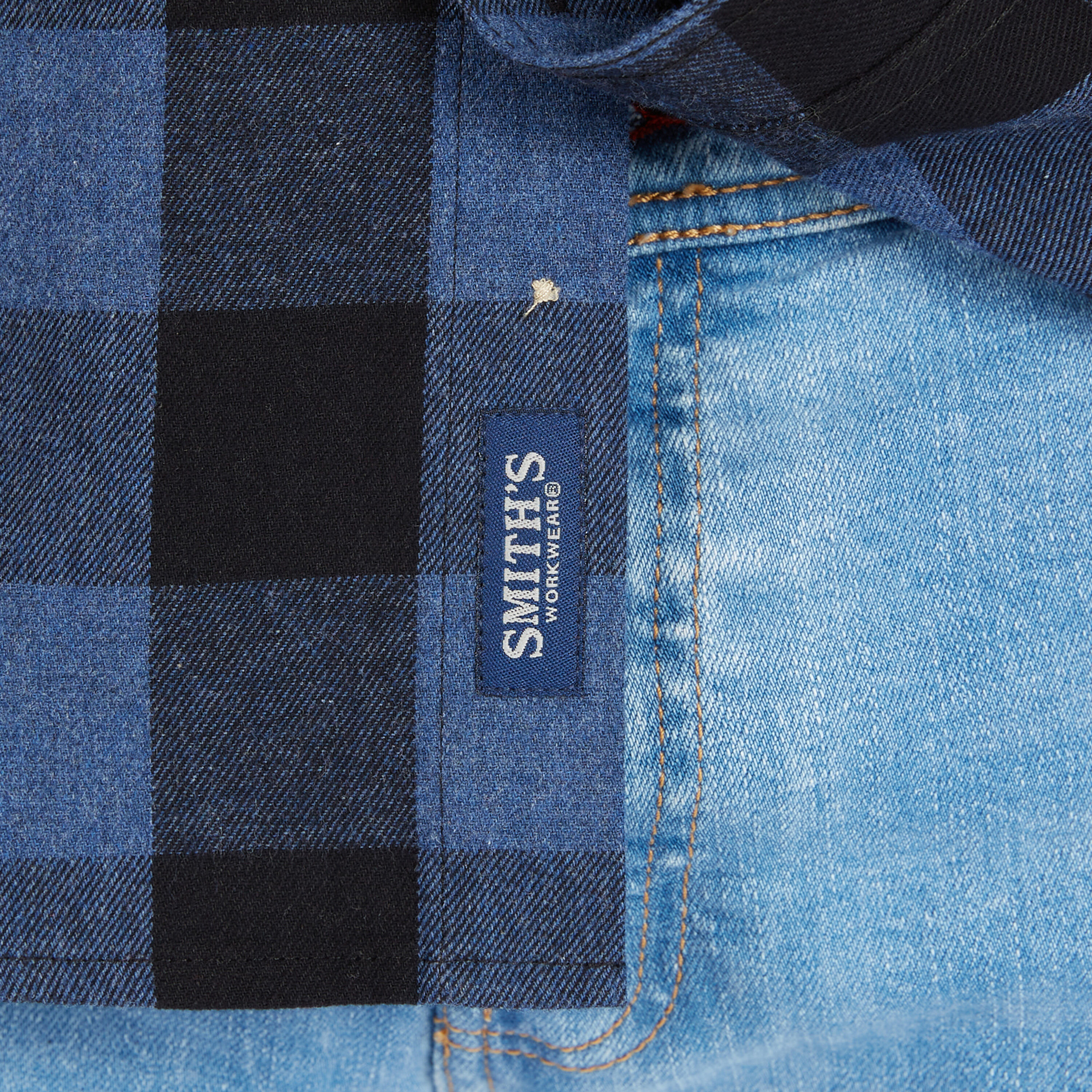 Camisa de botones de manga larga a cuadros azules para hombre de Smith's Workwear (Talla Grande)