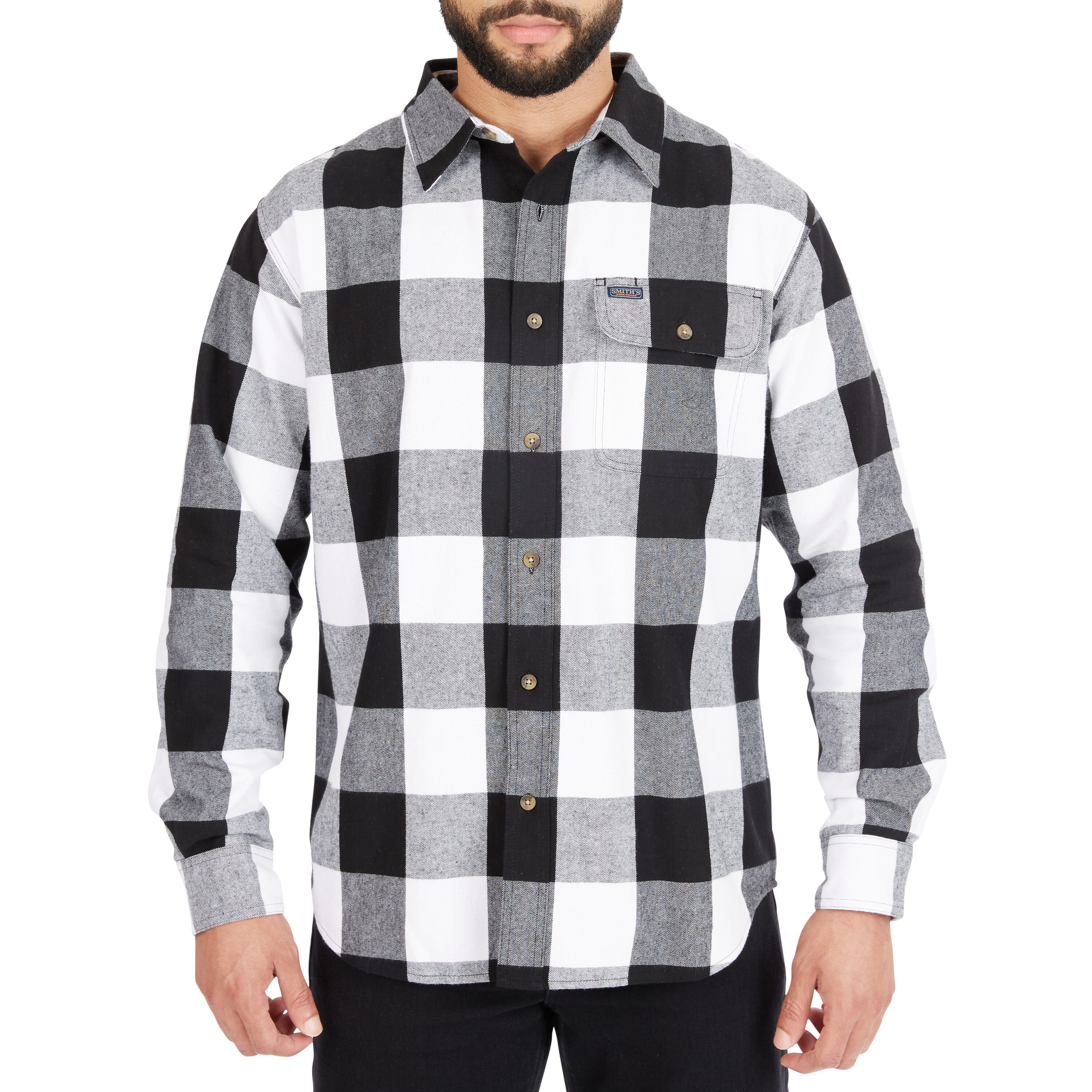 Camisa de botones de manga larga a cuadros en color blanco para hombre de Smith's Workwear (Talla Grande)