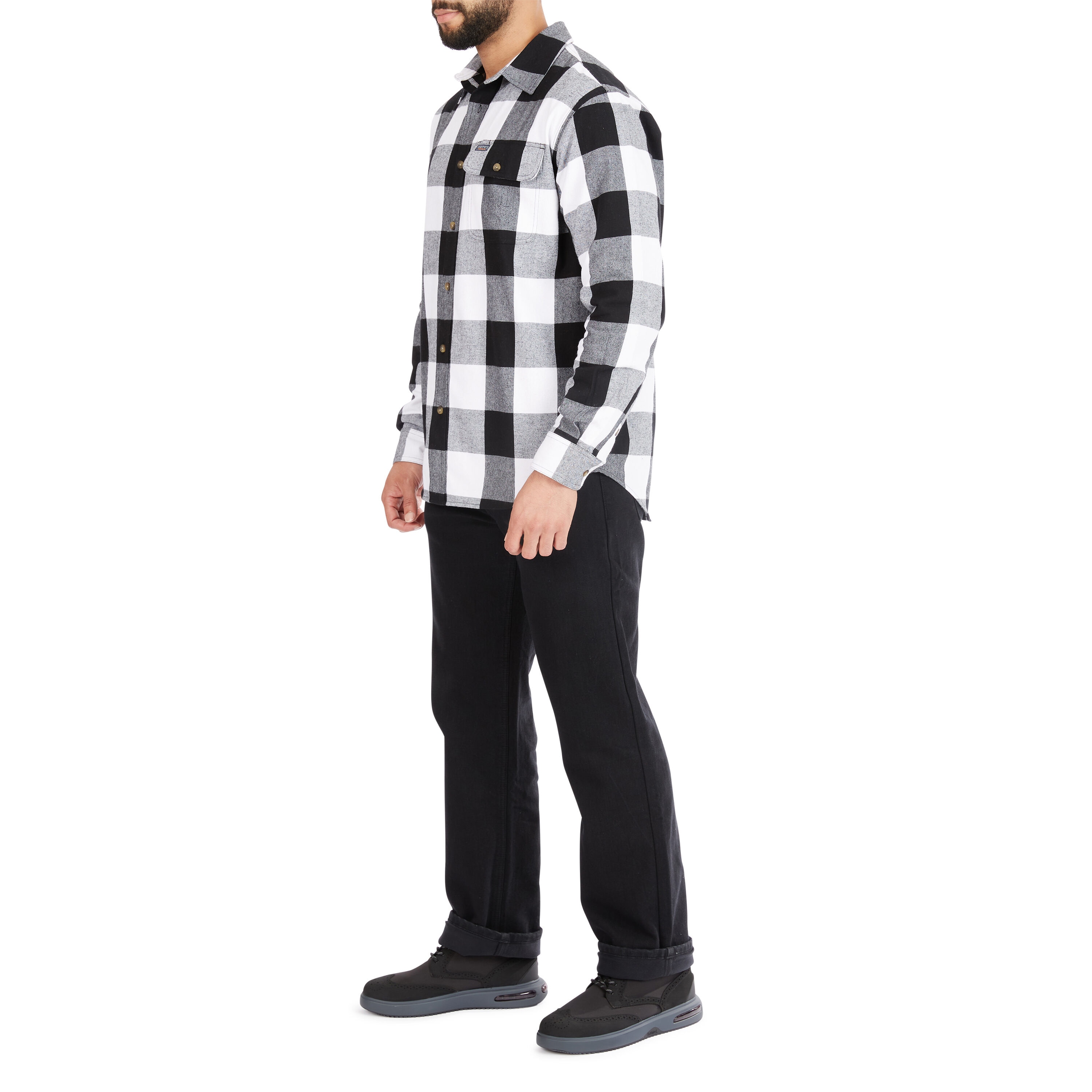 Camisa de botones de manga larga a cuadros en color blanco para hombre de Smith's Workwear (Talla Grande)