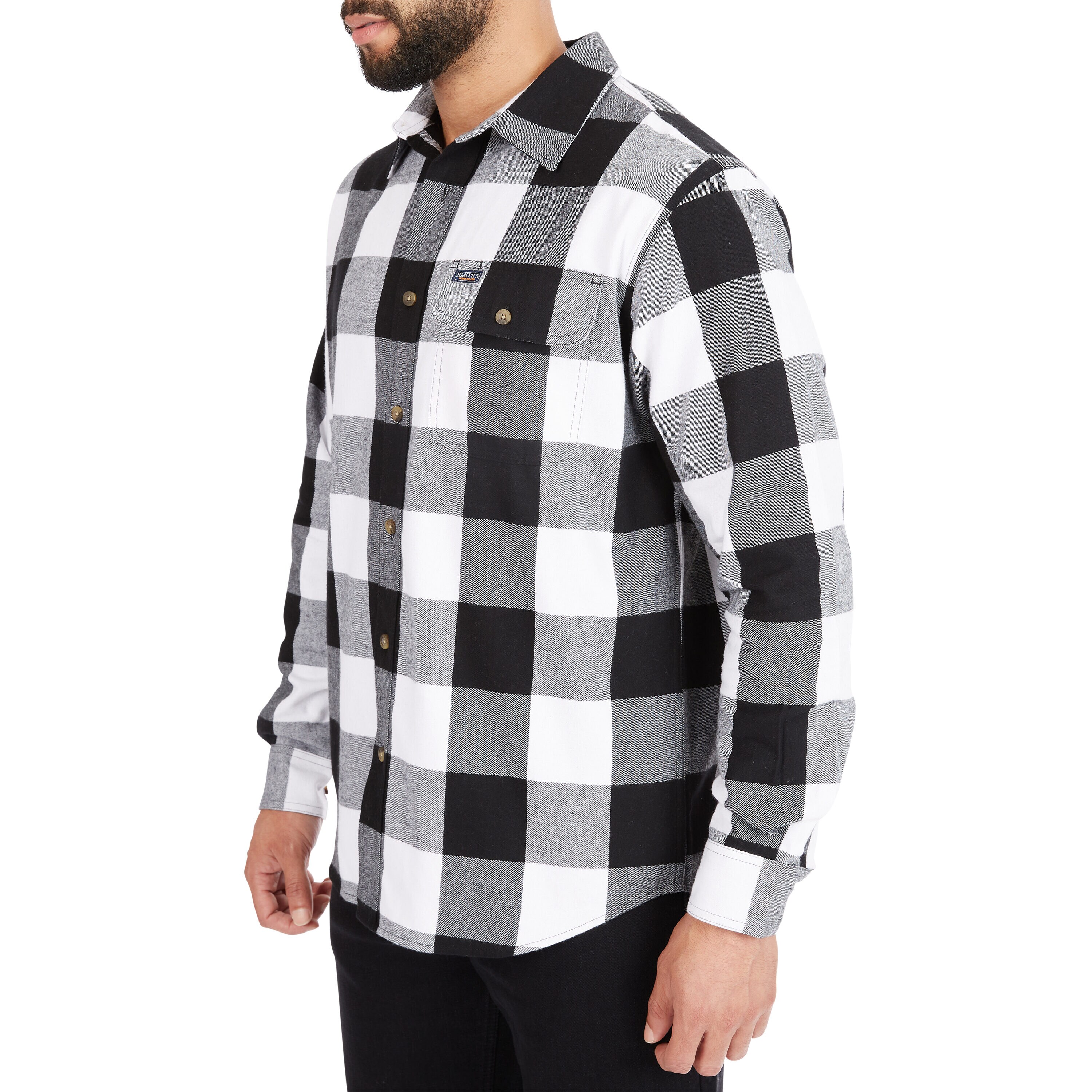 Camisa de botones de manga larga a cuadros en color blanco para hombre de Smith's Workwear (Talla Grande)