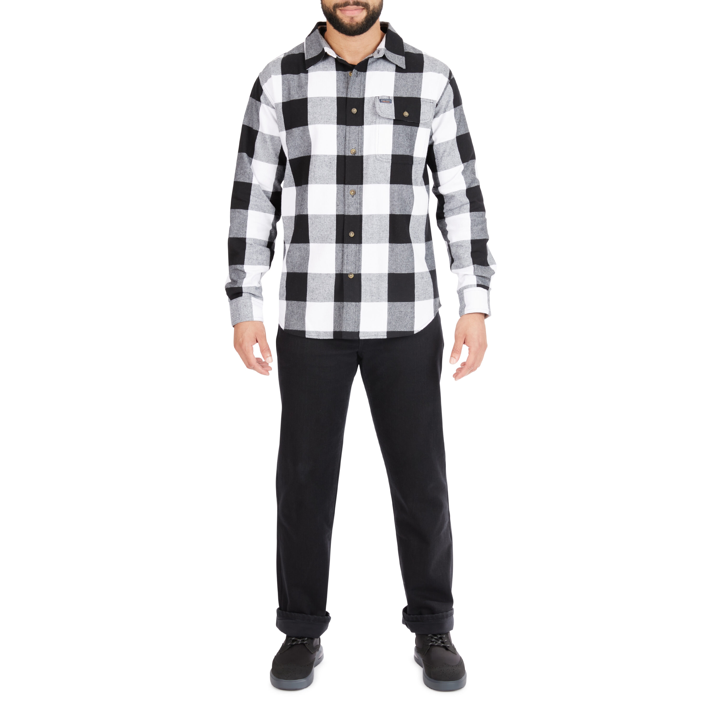 Camisa de botones de manga larga a cuadros en color blanco para hombre de Smith's Workwear (Talla Grande)