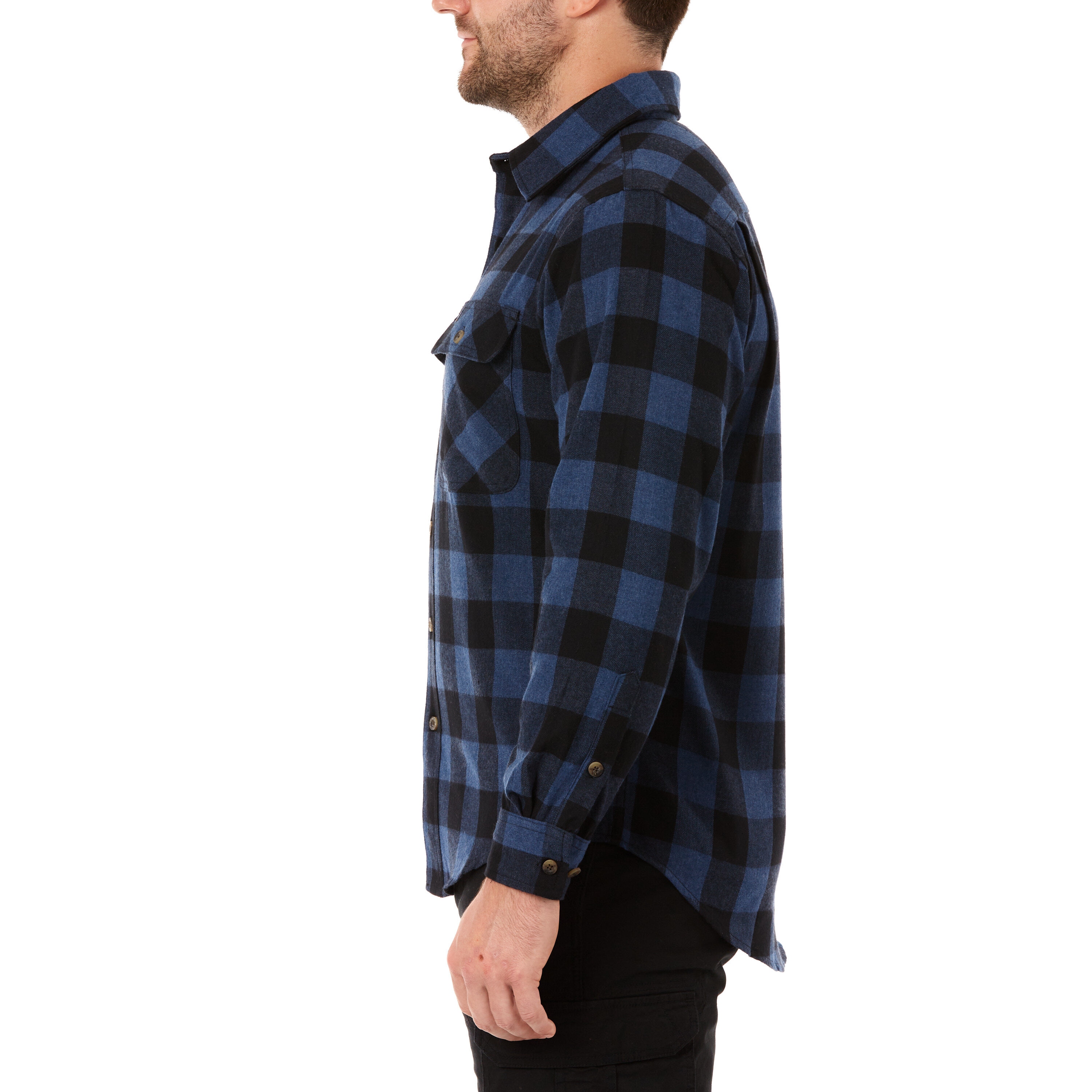 Camisa de botones de manga larga en cuadros azules tejidos para hombre de Smith's Workwear (Mediana)