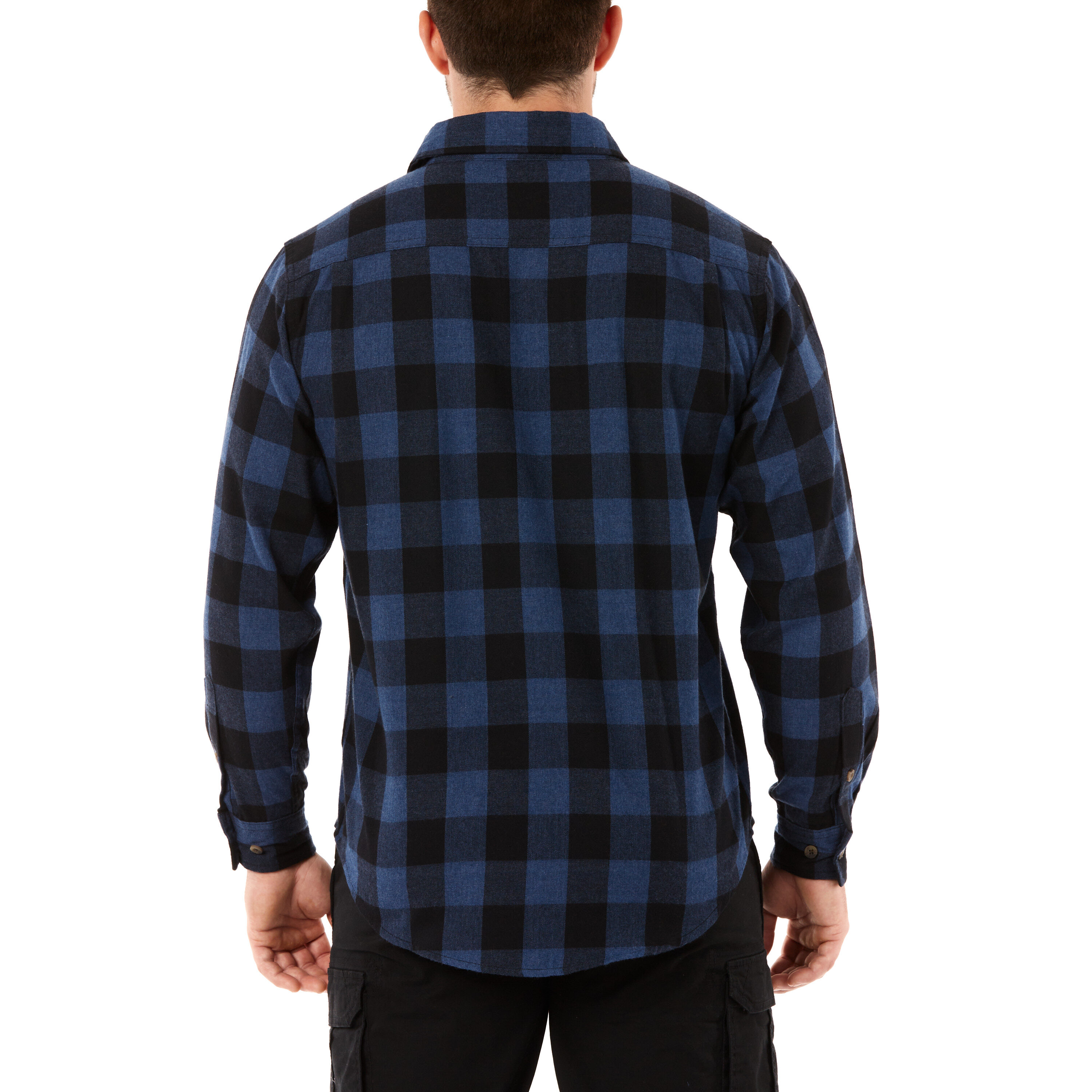 Camisa de botones de manga larga en cuadros azules tejidos para hombre de Smith's Workwear (Mediana)