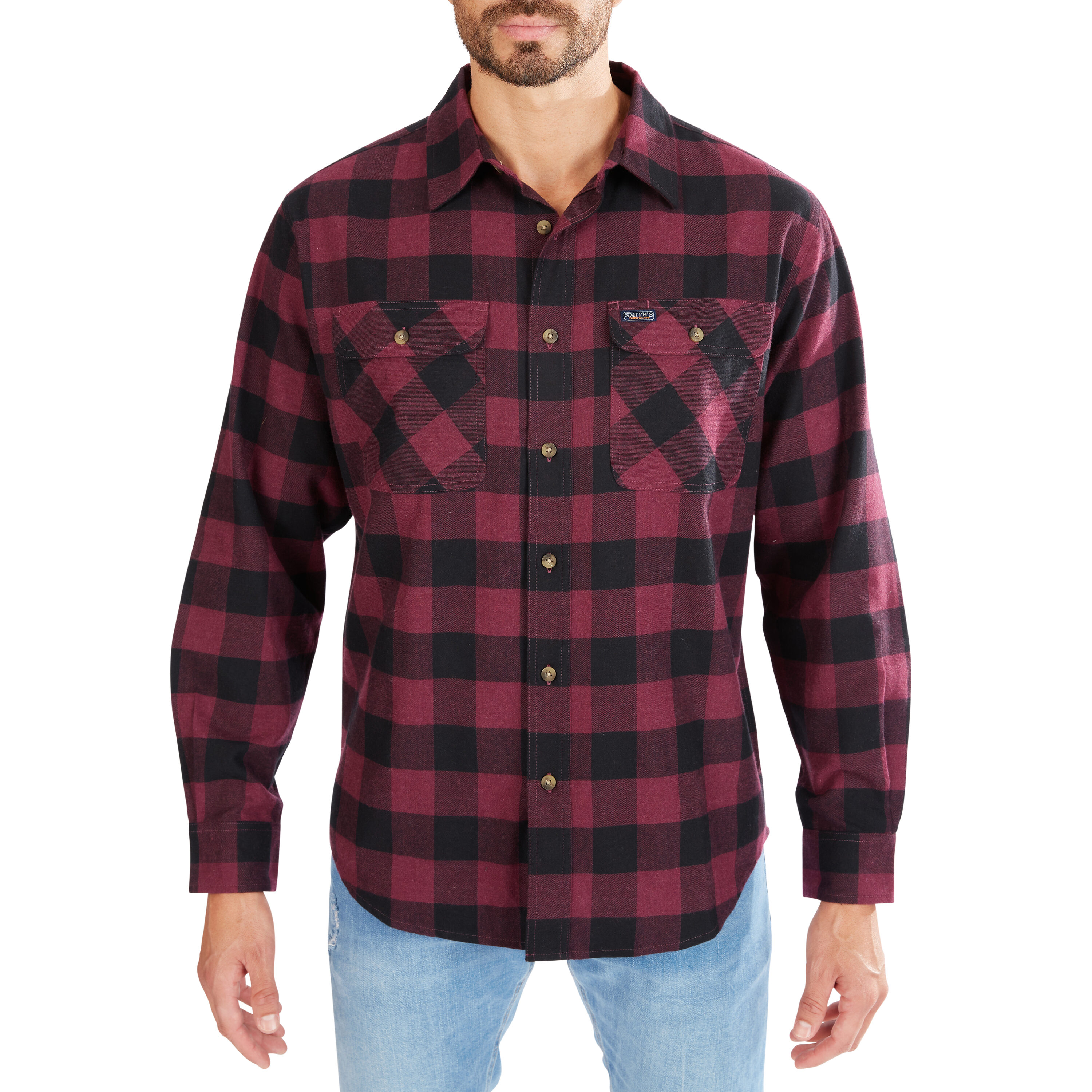 Camisa de botones de manga larga a cuadros en morado tejida para hombres de Smith's Workwear (talla mediana)
