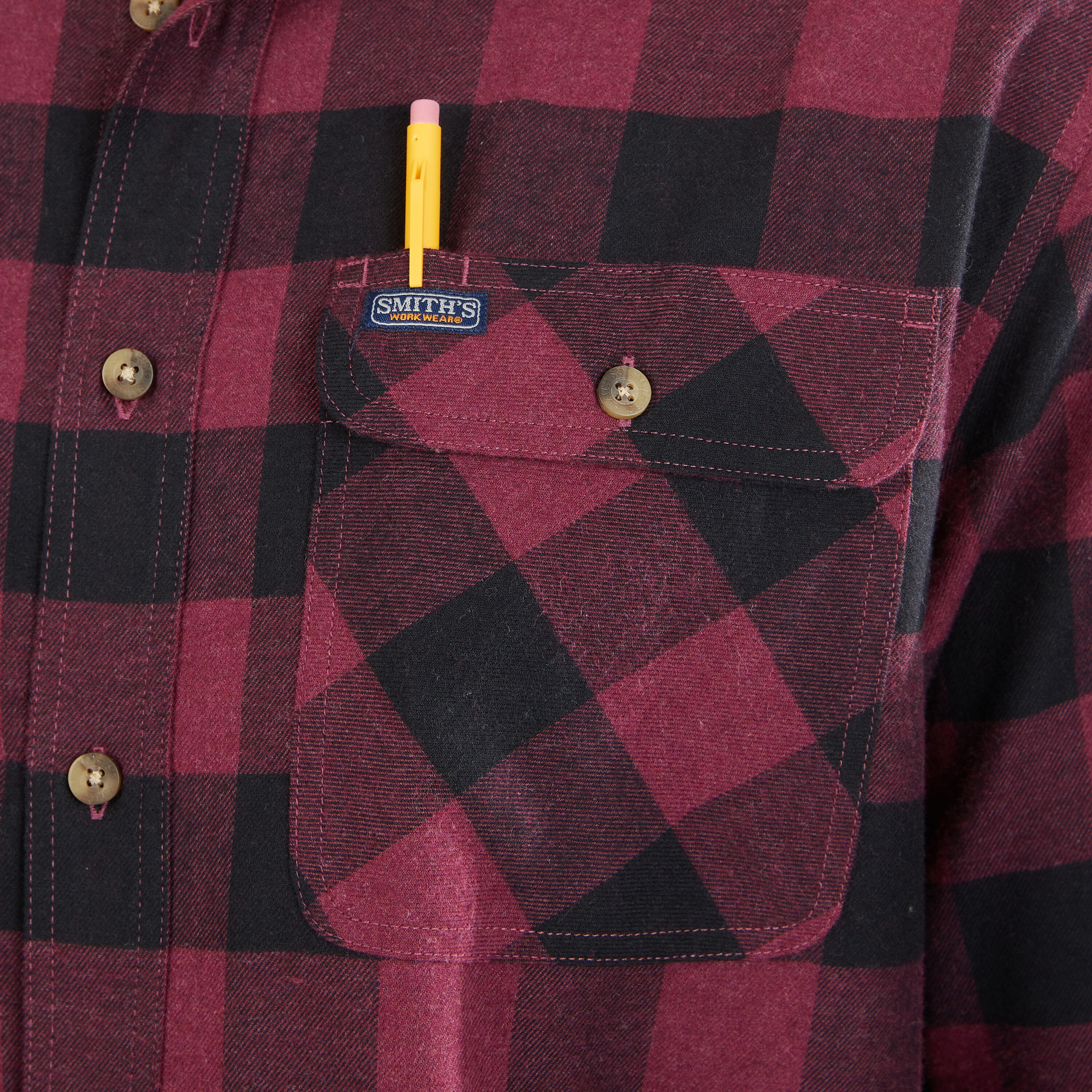 Camisa de botones de manga larga a cuadros en morado tejida para hombres de Smith's Workwear (talla mediana)