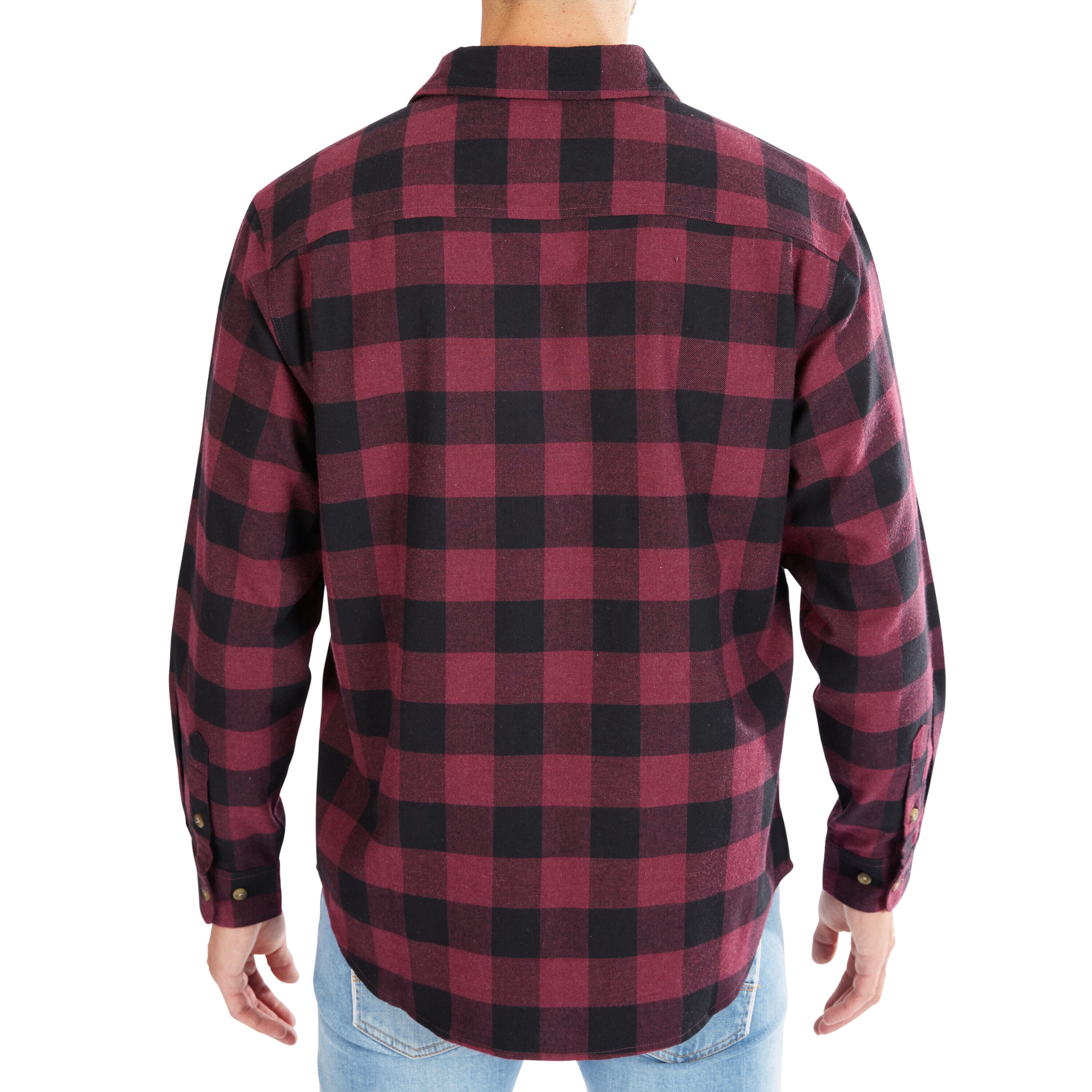Camisa de botones de manga larga a cuadros en morado tejida para hombres de Smith's Workwear (talla mediana)