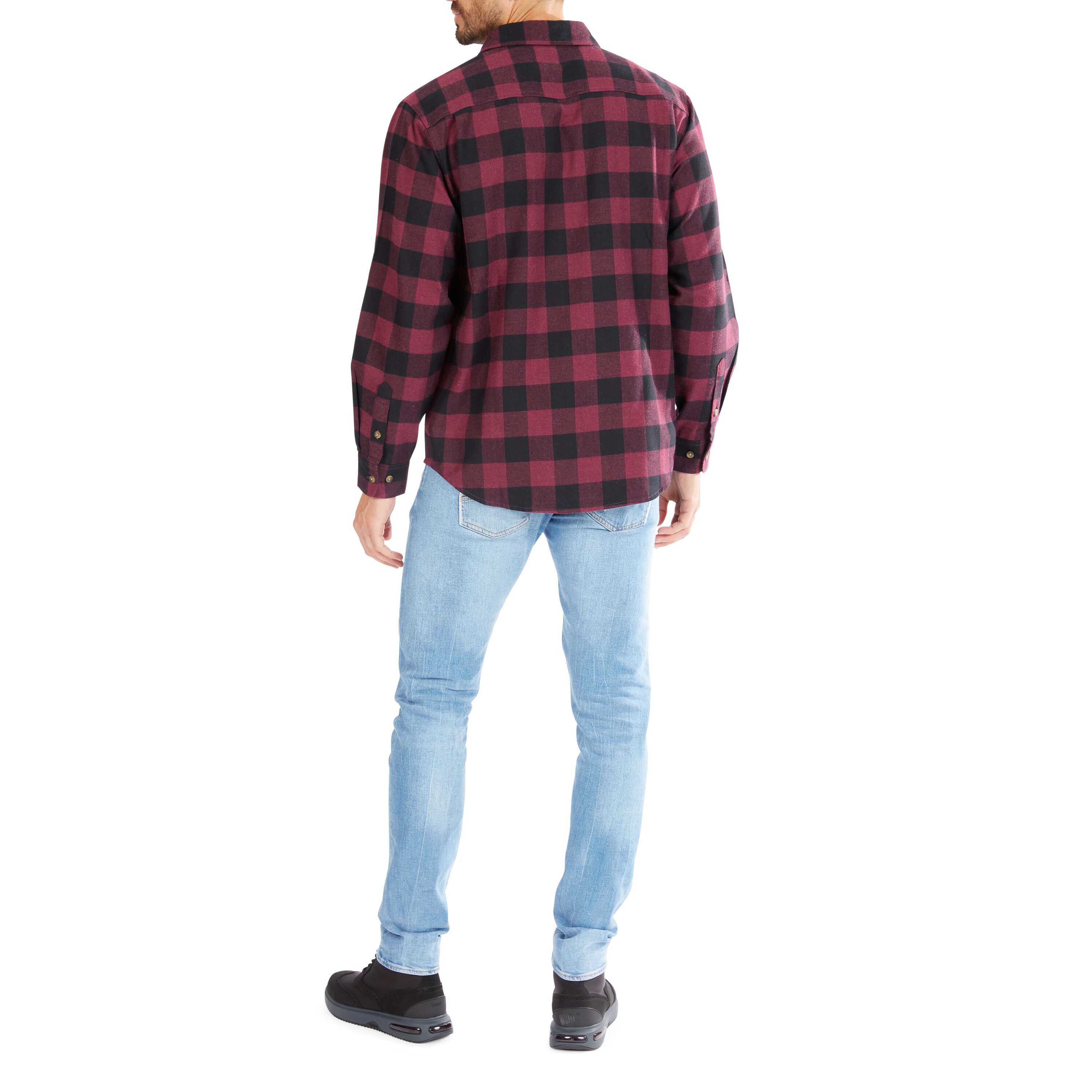 Camisa de botones de manga larga a cuadros en morado tejida para hombres de Smith's Workwear (talla mediana)
